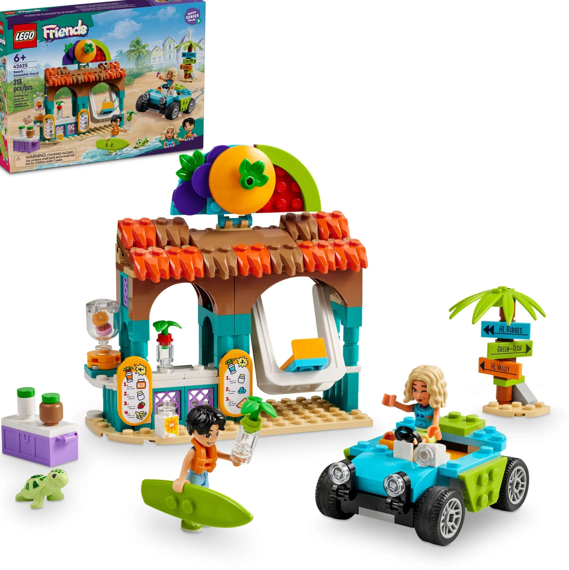 LEGO Friends 213-Piece Beach Smoothie Stand Play Set with Beach Buggy and Swings