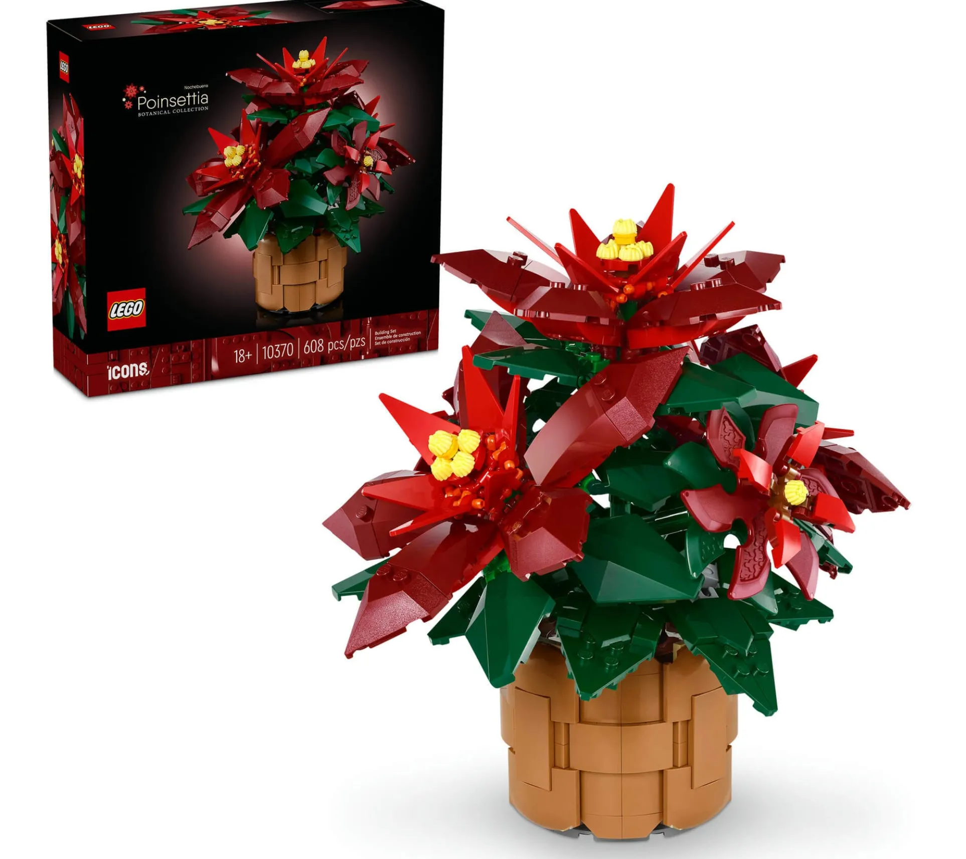 LEGO Icons Poinsettia Plant Decor Building Set 10370 - Botanical Collection