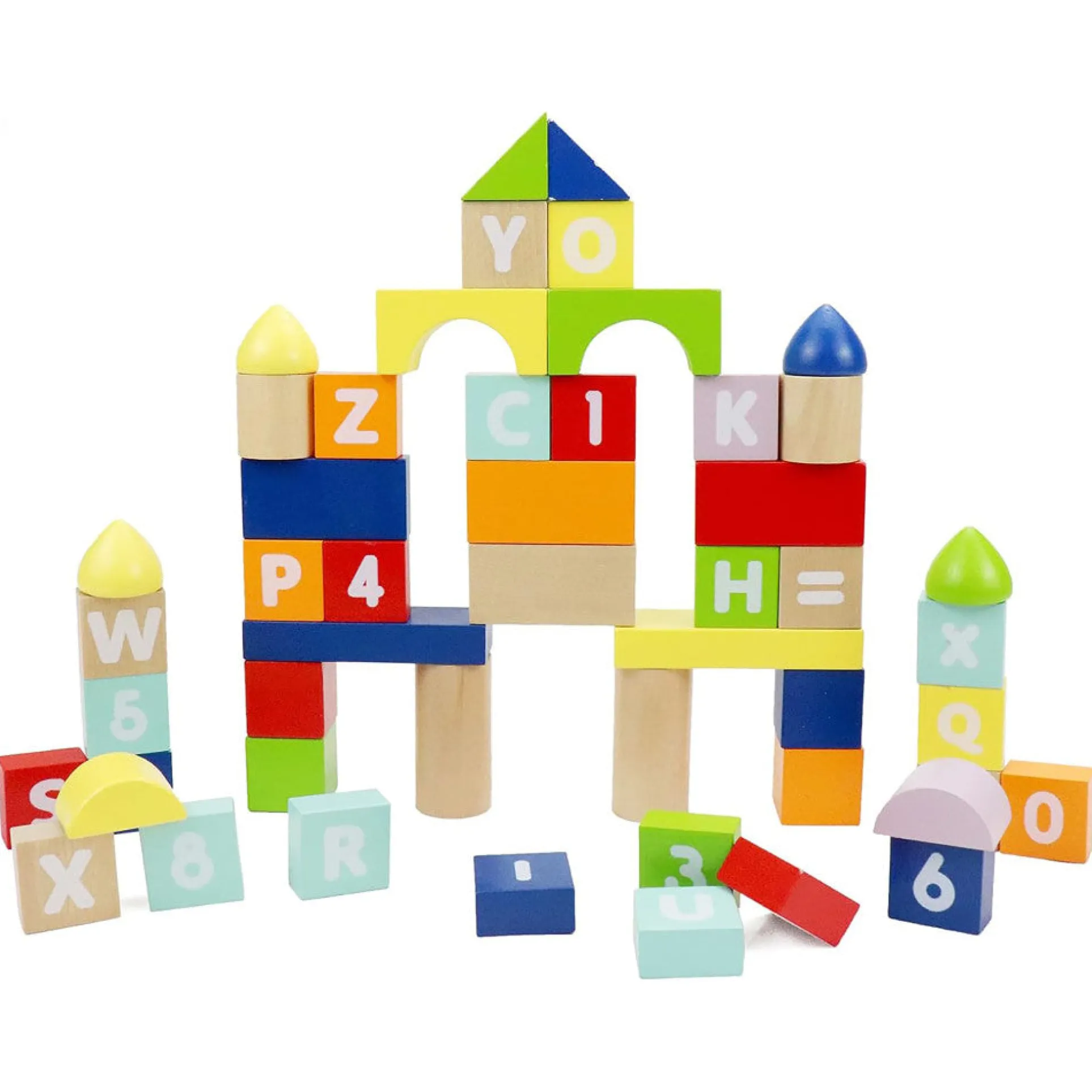 LEO & FRIENDS Count & Spell Building Block Set - 50 Colorful Wooden Pieces