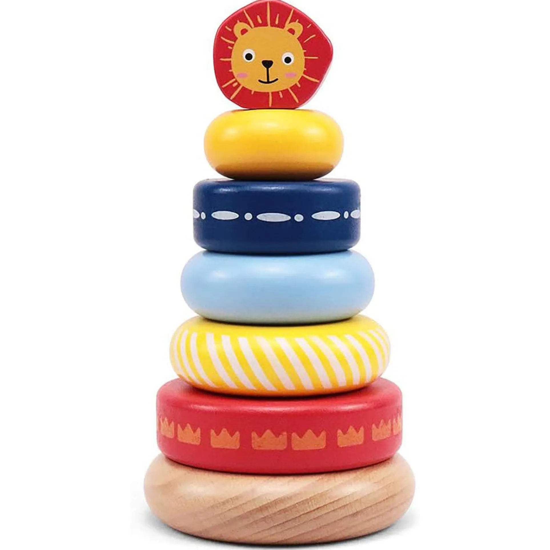 LEO & FRIENDS Lion-Top Wooden Stacking Ring Toy - Colorful