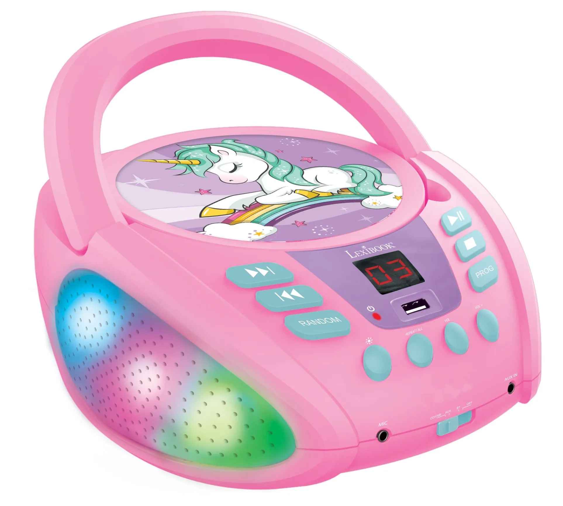 Lexibook Unicorn-Themed Bluetooth Portable CD Player - Multicolor