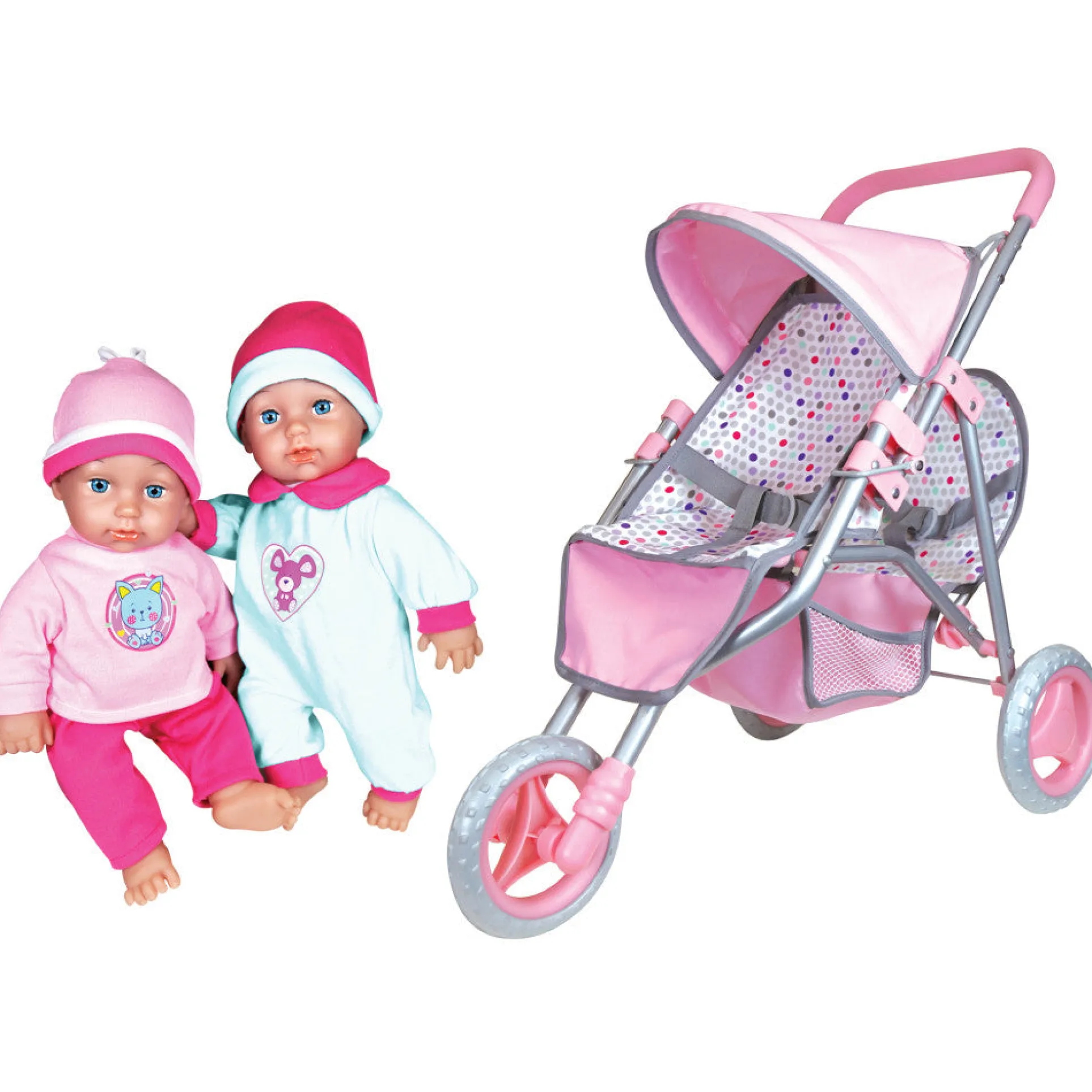 Lissi 11" Deluxe Twin Baby Dolls with Jogger Stroller Playset