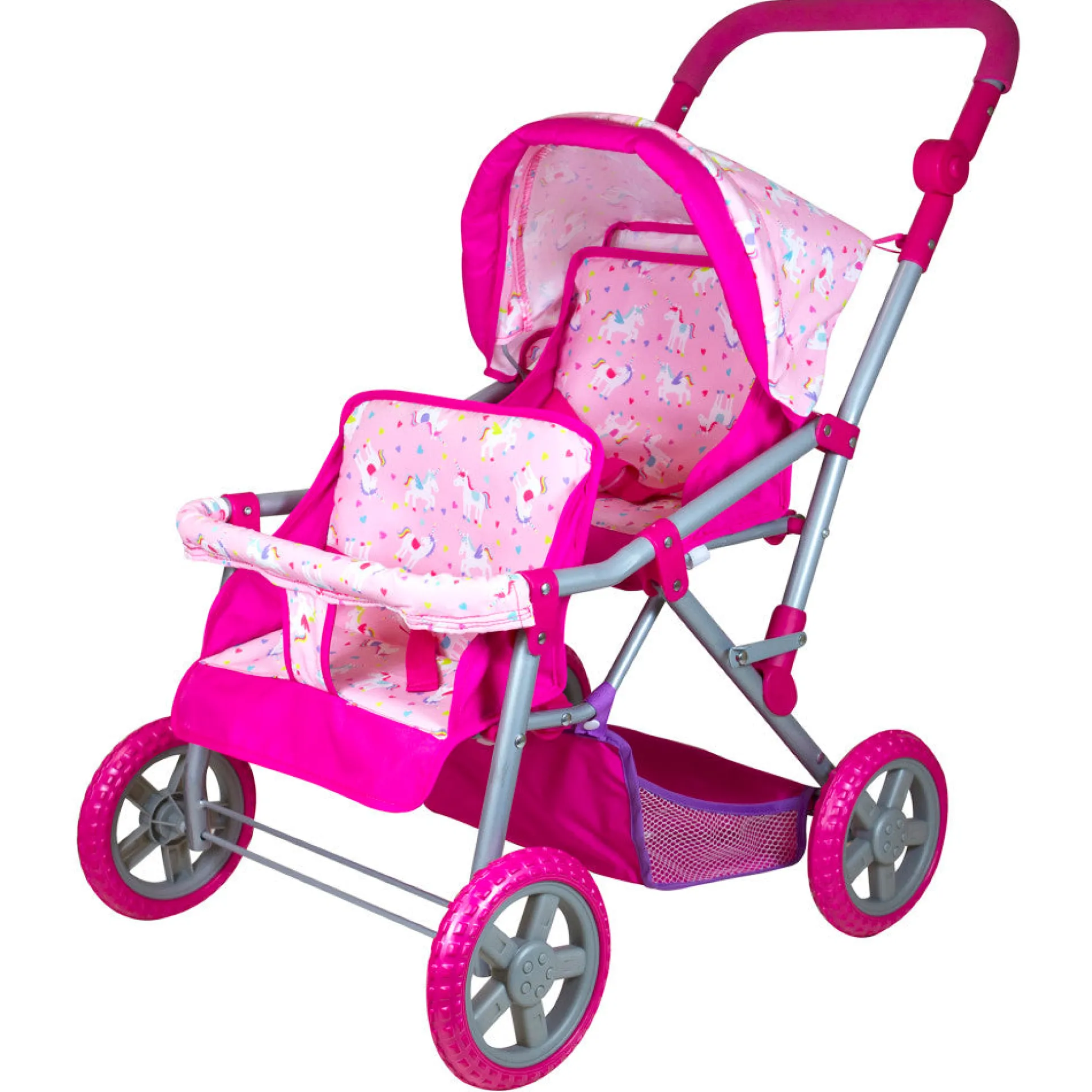 Lissi Deluxe Twin Baby Doll Stroller Playset with Adjustable Handle and Shopping Basket