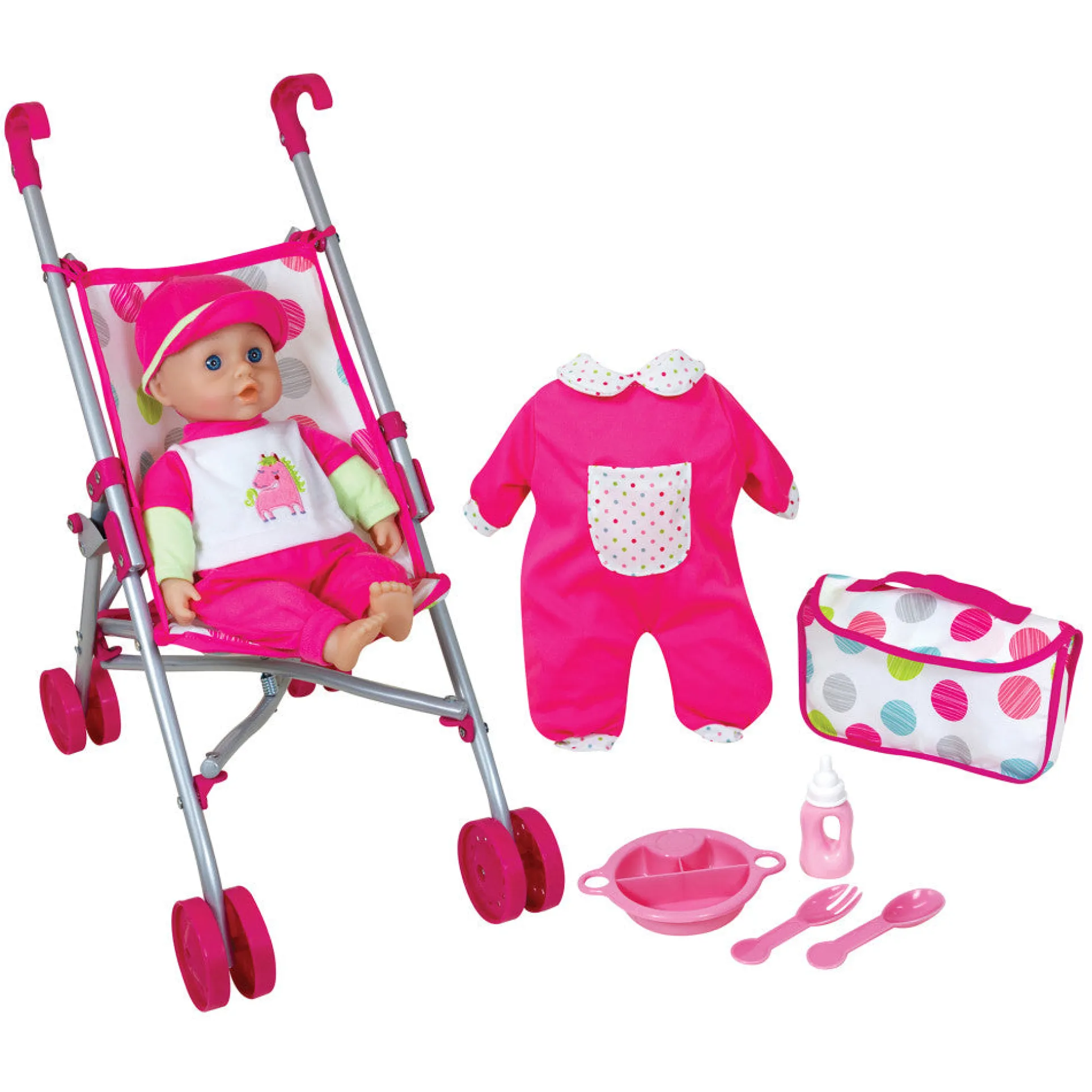 Lissi Dolls Deluxe Umbrella Stroller with 13" Baby Doll Playset