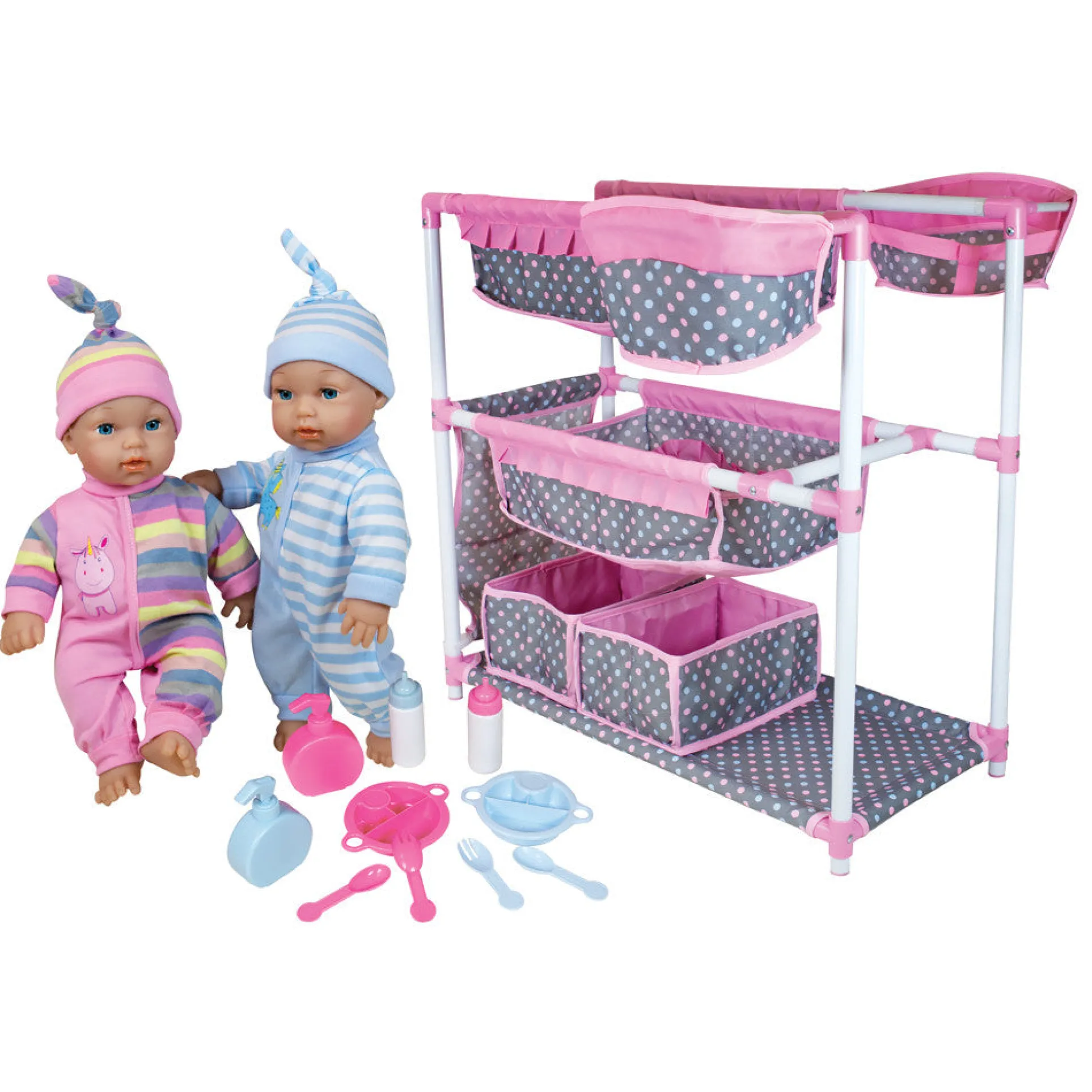 Lissi Twin Baby Doll Care Center Playset with Feeding Accessories