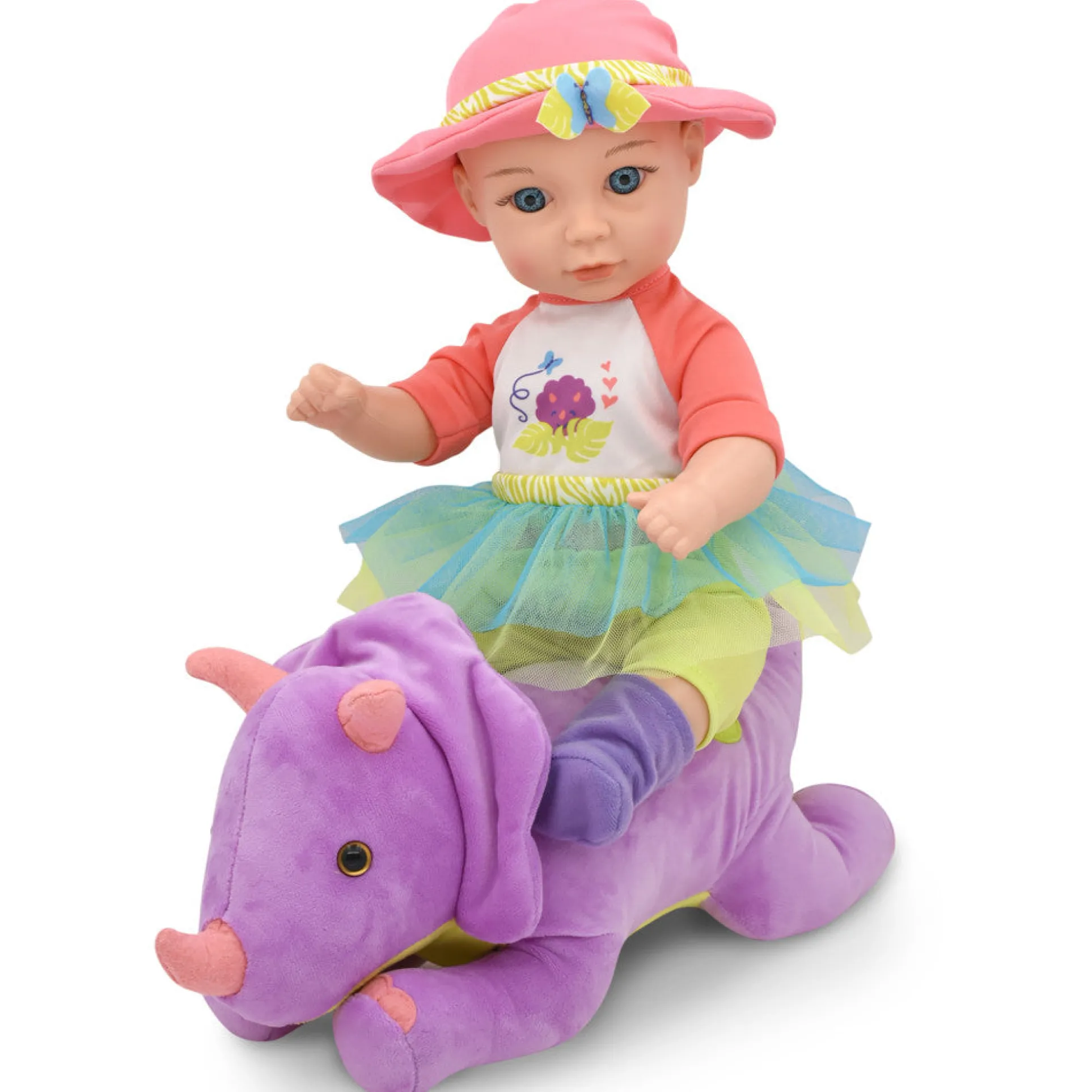 Little Darlings: Hop On Baby & Plush Dino - 15" Baby Doll with Dinosaur Friend