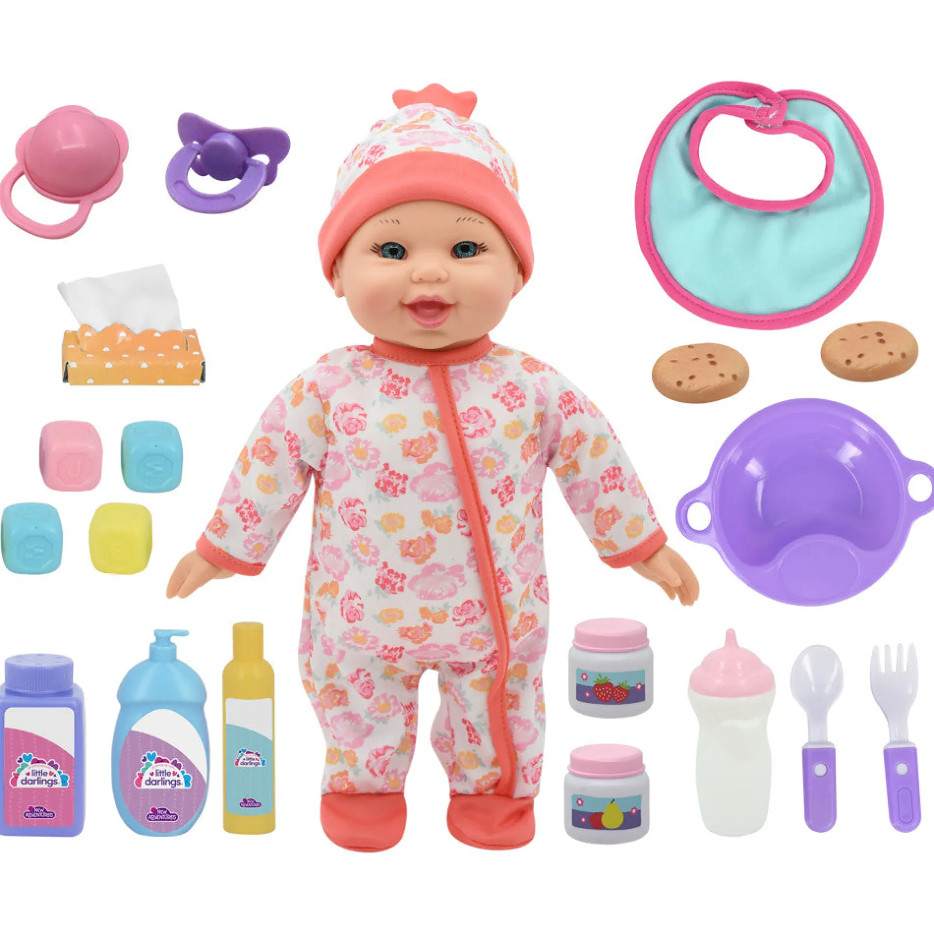 Little Darlings 12-inch Interactive Bouncing Baby Doll Playset - Pink & White