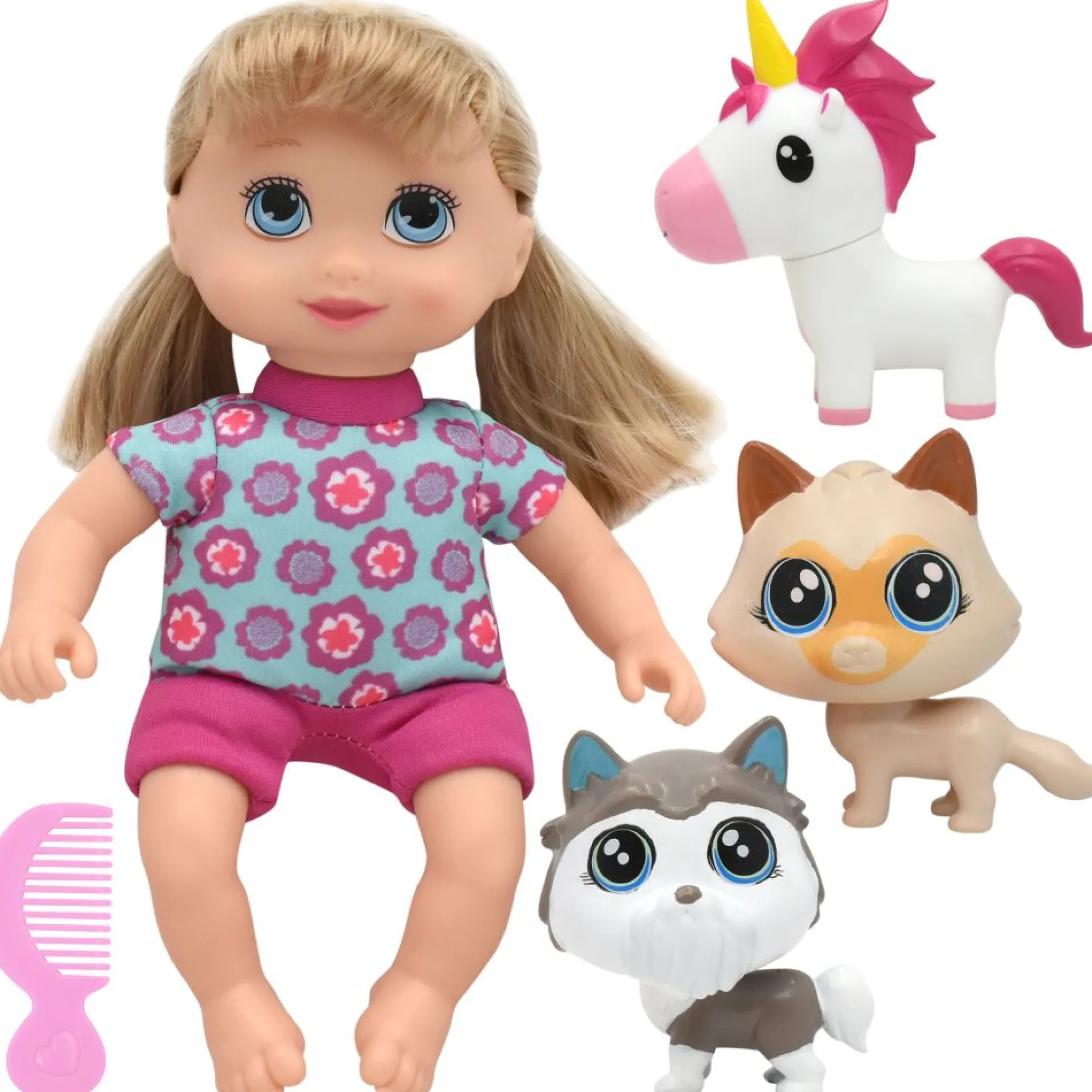 Little Sweeties 10-inch Pet Parade Doll with Unicorn, Puppy, and Kitty