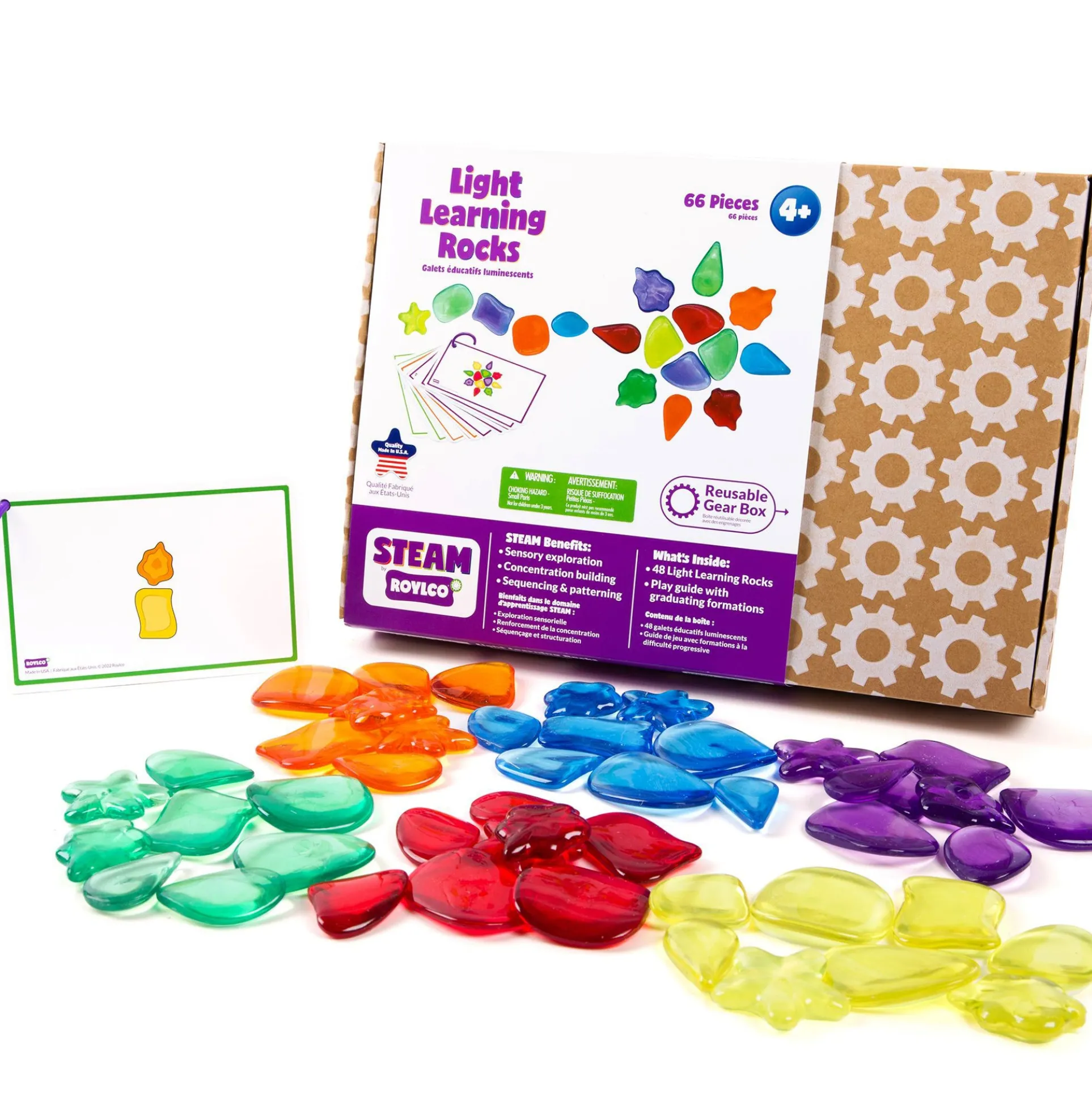Roylco STEAM Light Learning Rocks - Translucent Color & Shape Play Kit