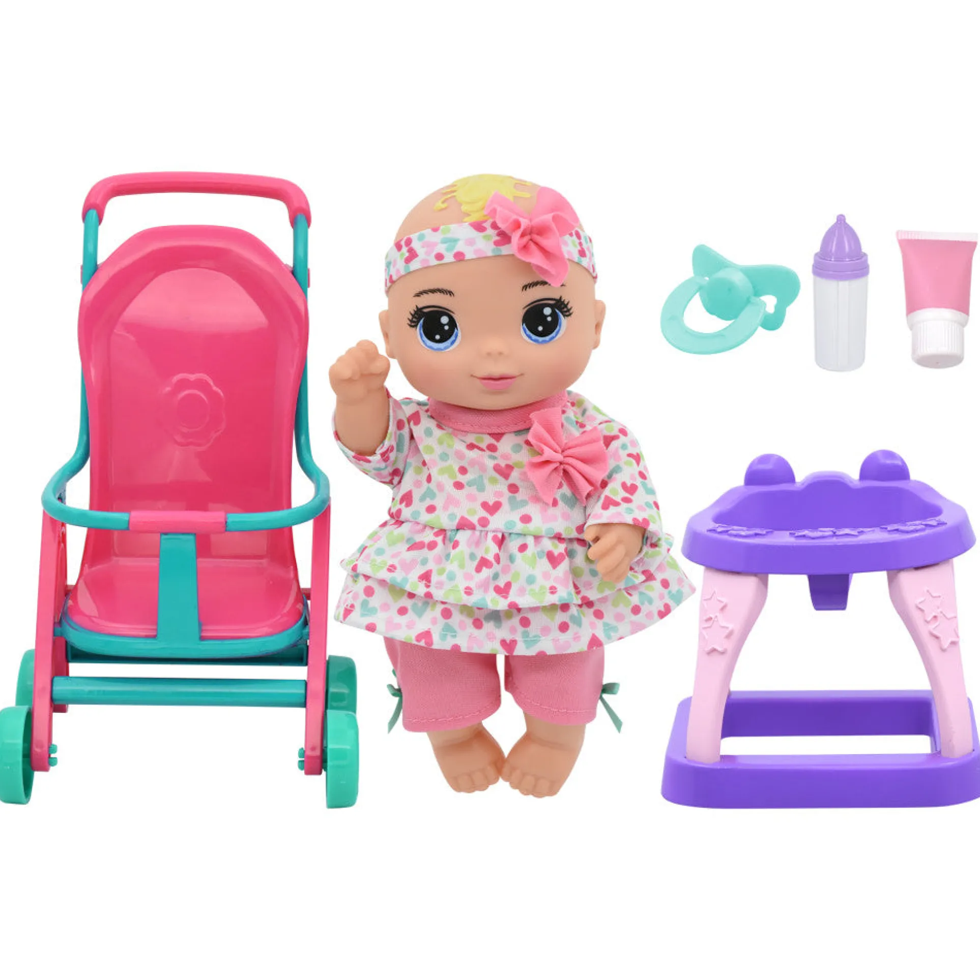 Magic Nursery 8" Stroll N Scoot Set - Hearts & Colors Playset for Toddlers