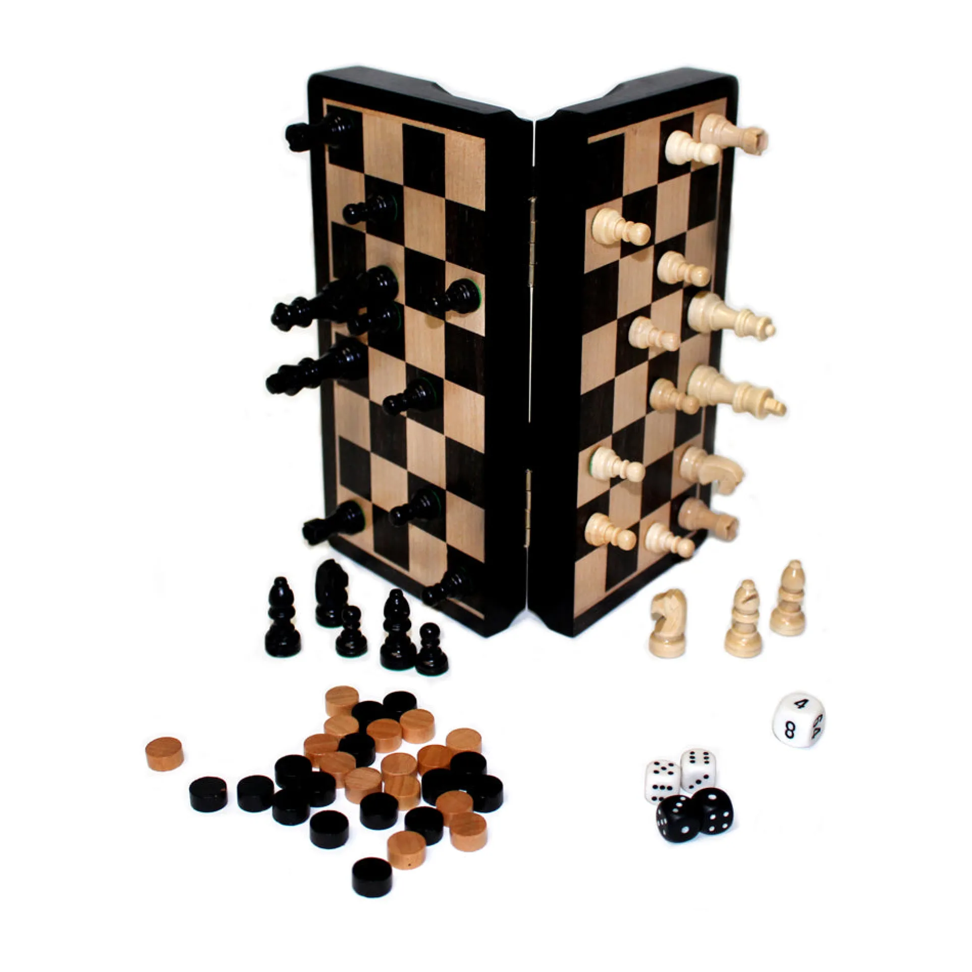 Magnetic 3-in-1 Chess, Checkers, and Backgammon Wood Game Set - 8-inch