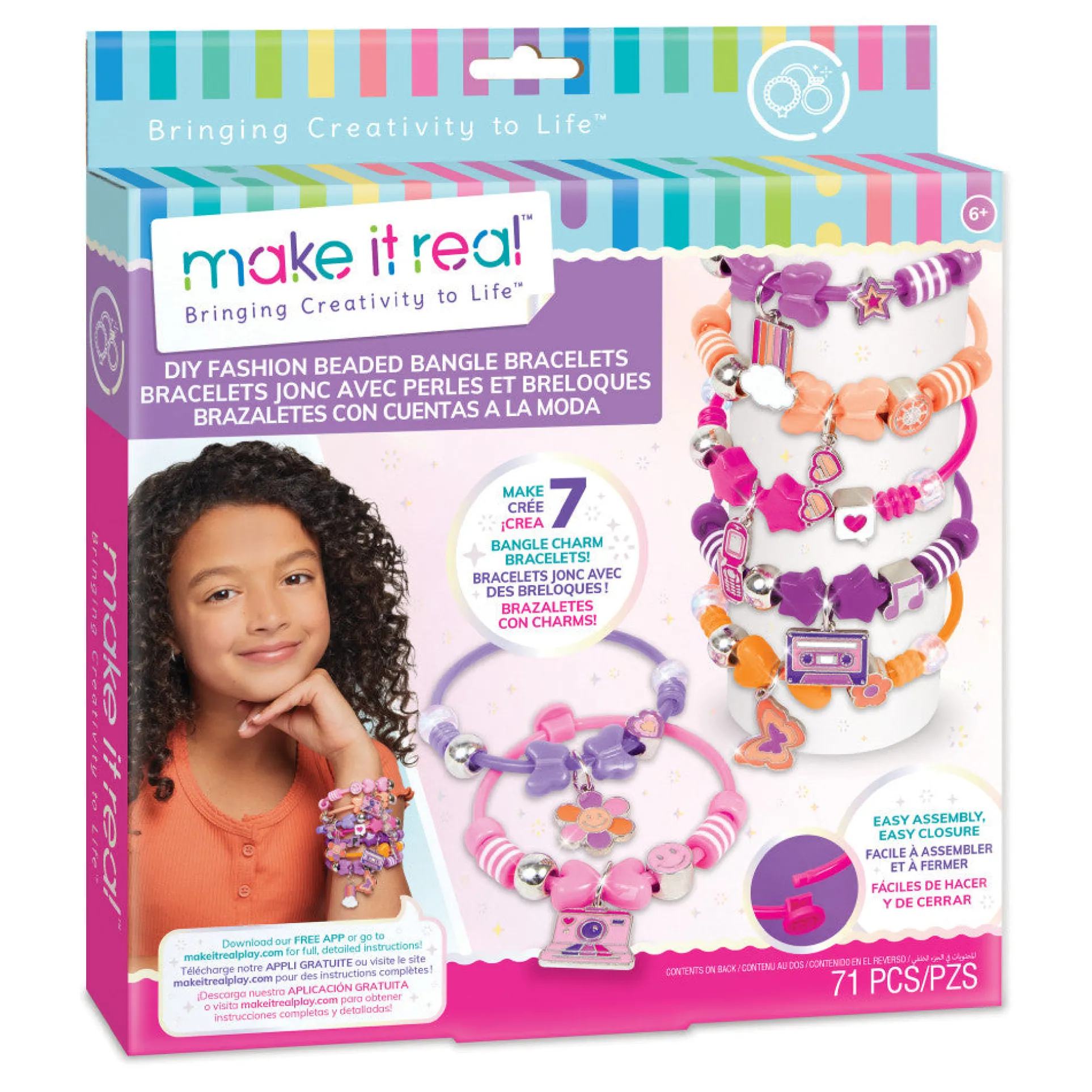 Make It Real DIY Fashion Beaded Bangle Bracelets Kit - Creative Jewelry Making Set for Kids Ages 8+