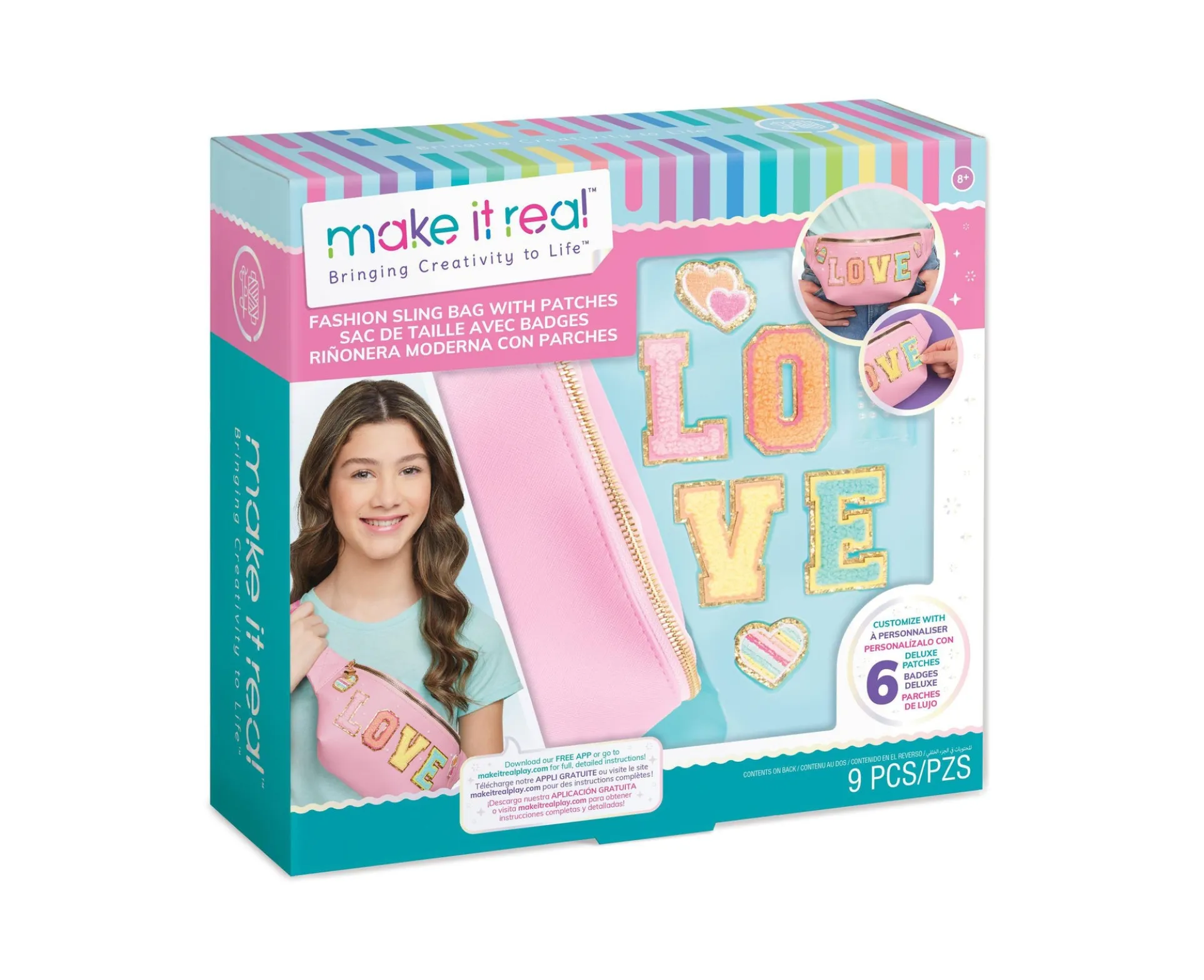 Make It Real DIY Fashion Love Patches Pink Bum Bag - Sparkly Terry Fabric