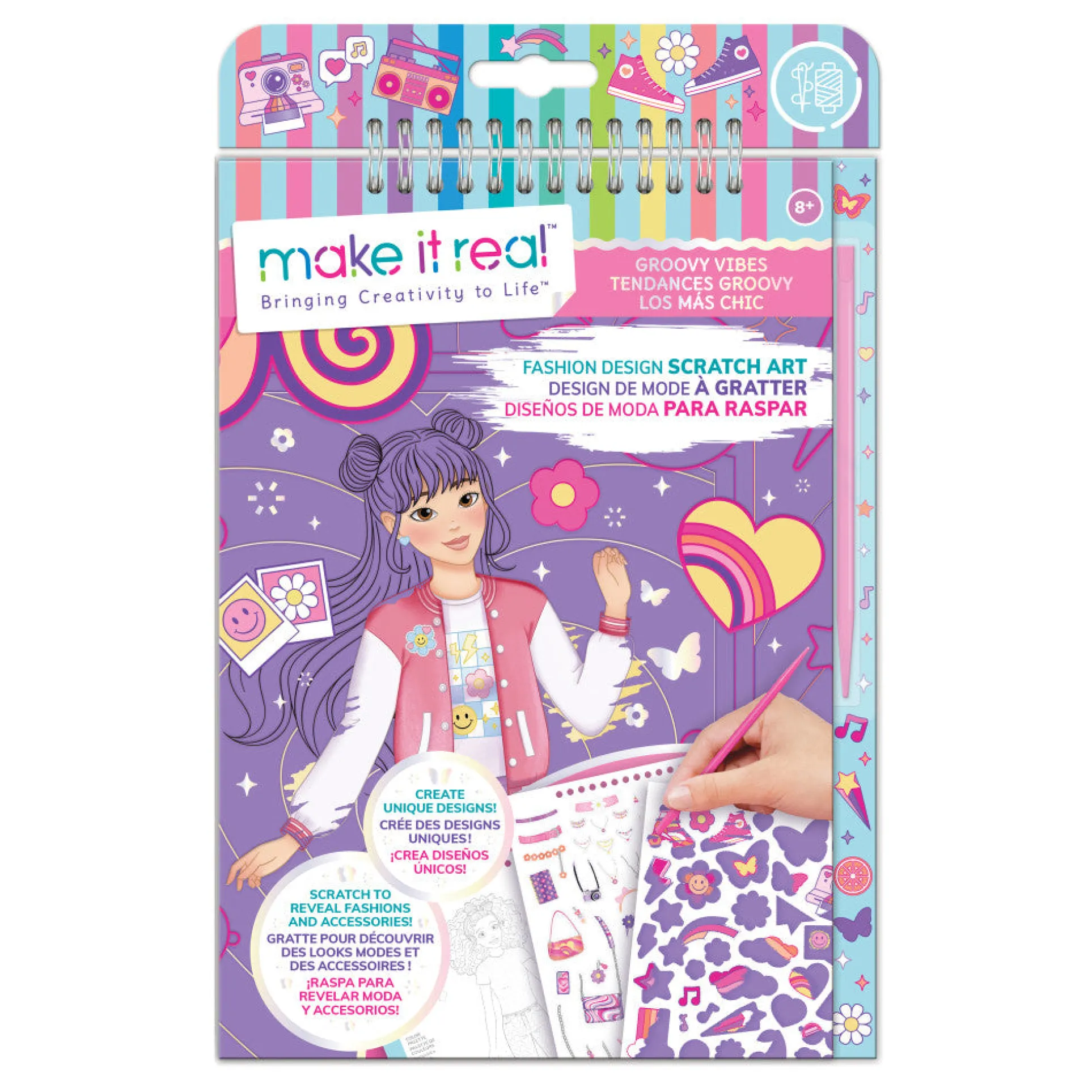 Make It Real Groovy Vibes Fashion Design Scratch Art Kit for Kids Age 8+