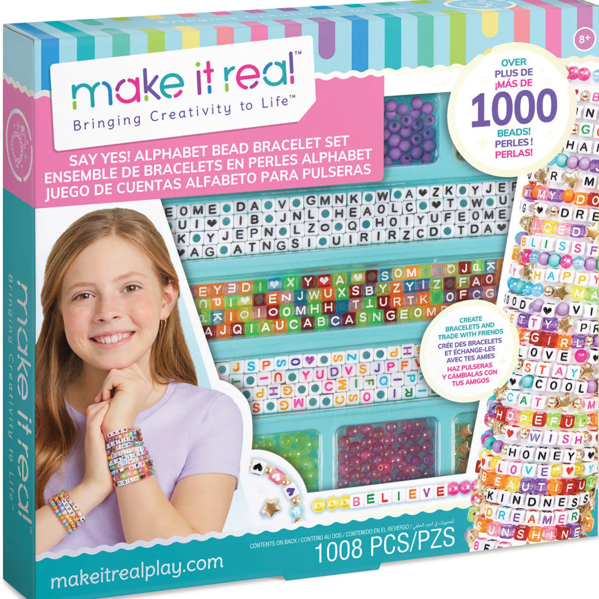 Make It Real Say Yes! Alphabet Bead Bracelet Kit - 1008pc DIY Jewelry Crafting Set