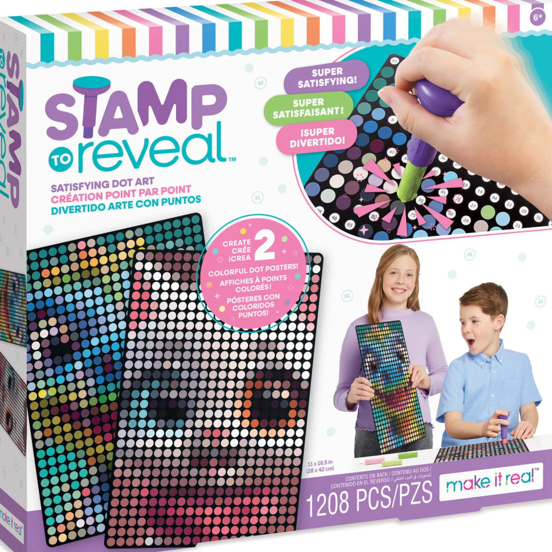 Make It Real Stamp To Reveal Art Kit - Cool Cat & Smily Dino