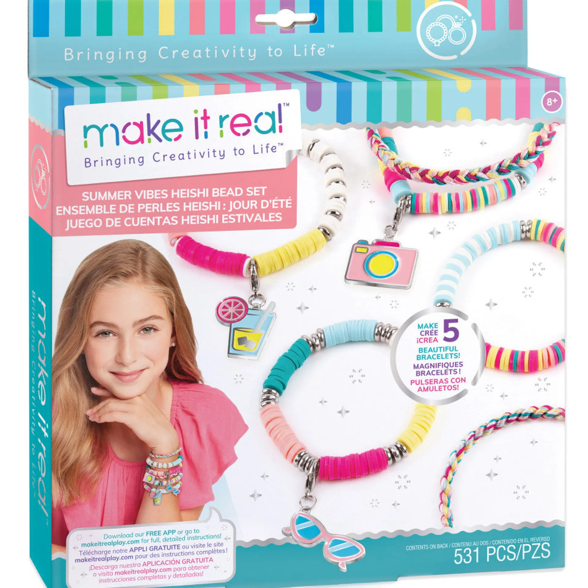 Make It Real Summer Vibes Heishi Bead Bracelet Kit - Colorful DIY Jewelry Making Set