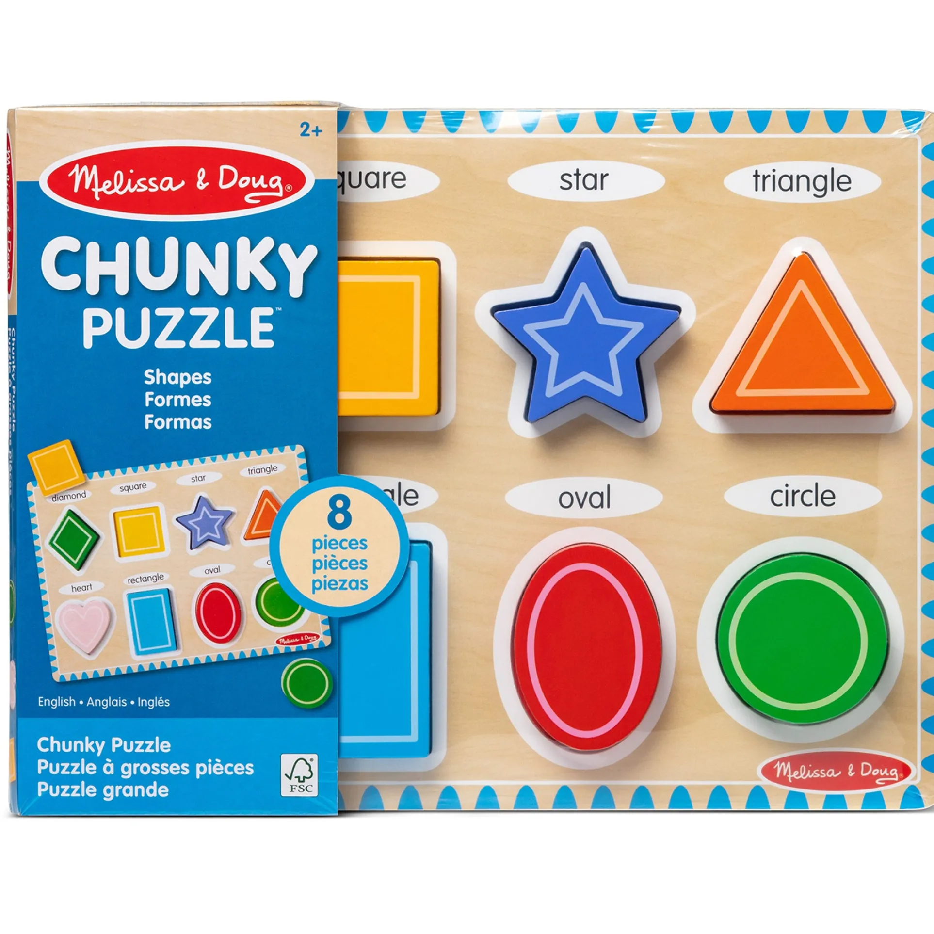 Melissa & Doug Bright Shapes 8-Piece Wooden Chunky Puzzle