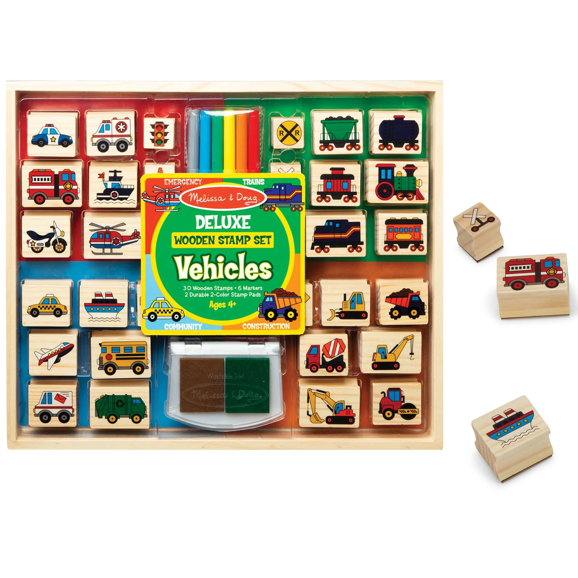 Melissa & Doug Deluxe Vehicle Wooden Stamp Set - 38 Pieces