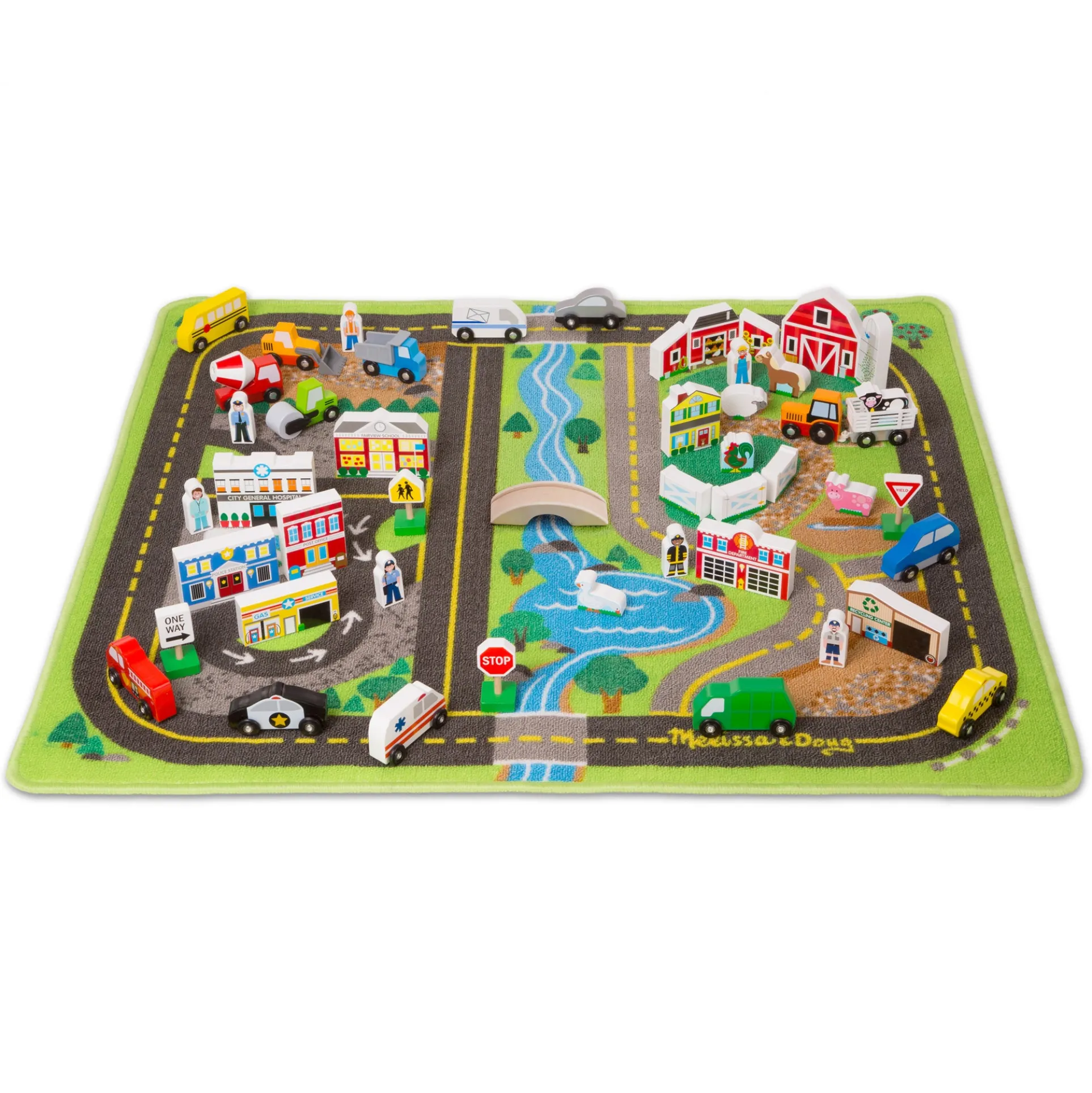 Melissa & Doug Deluxe Road Rug Play Set with Wooden Accessories