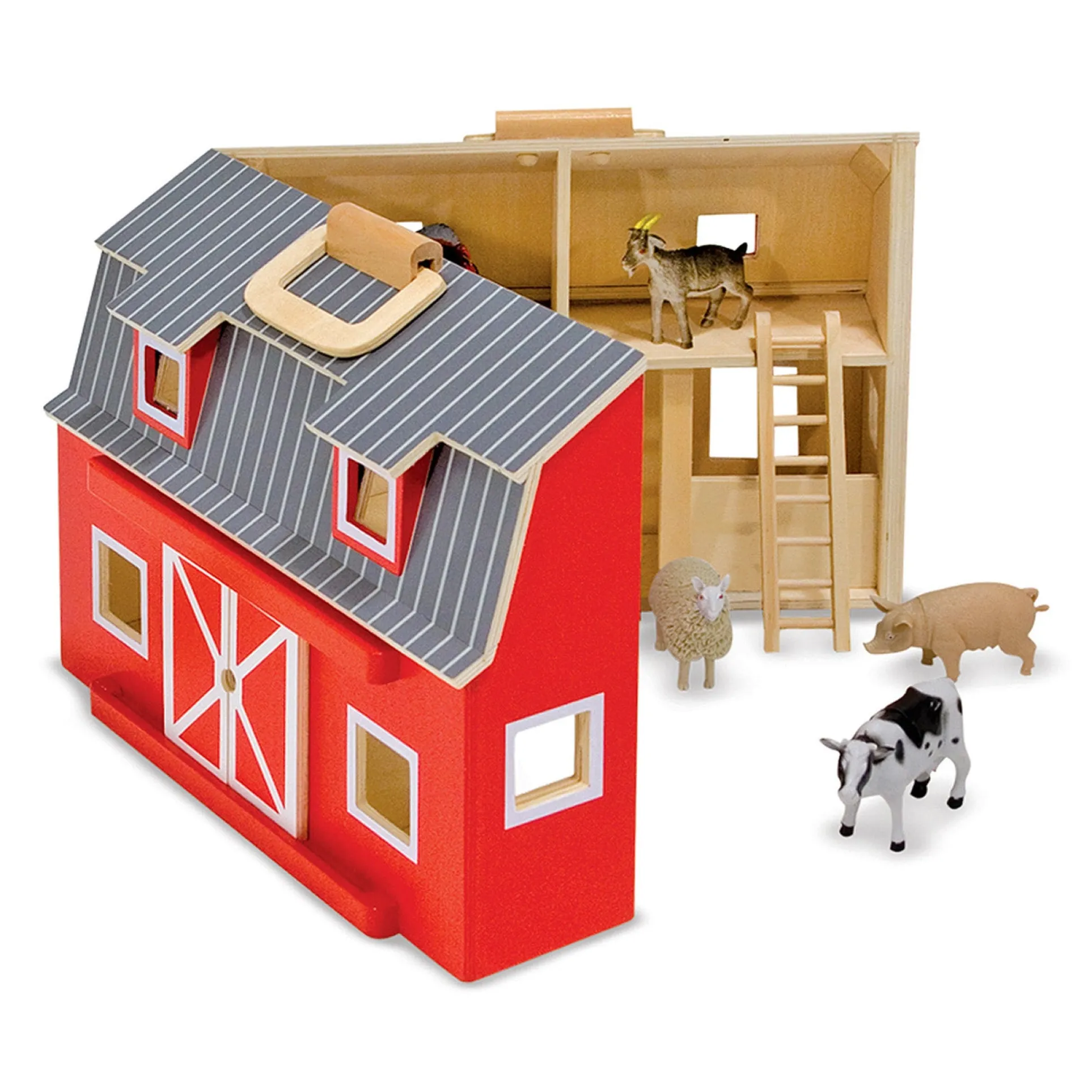 Melissa & Doug Fold & Go Wooden Barn Playset - Bright Red
