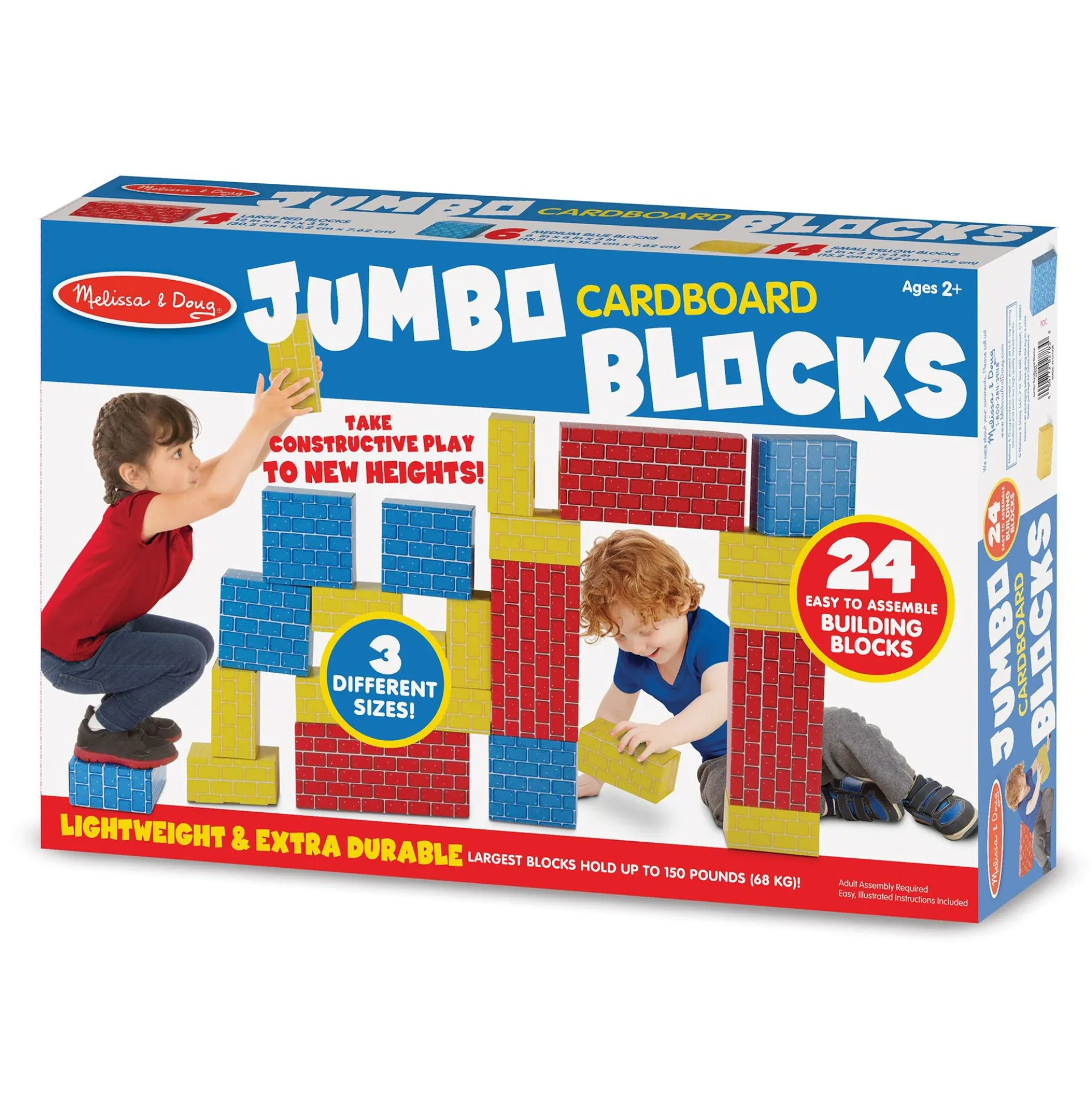 Melissa & Doug Jumbo Cardboard Building Blocks, 24-Piece Colorful Set