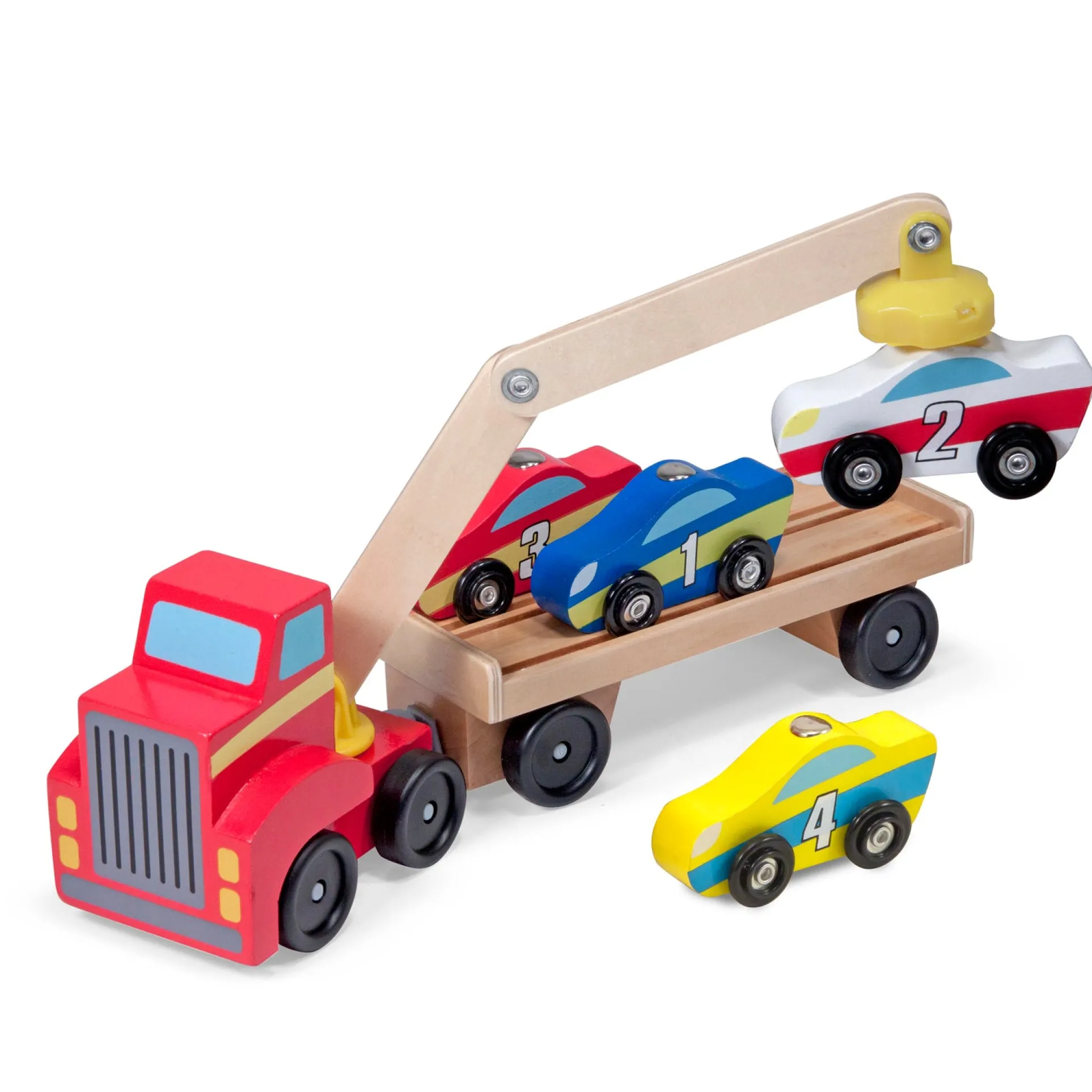 Melissa & Doug Magnetic Car Loader - Colorful Wooden Toy Set
