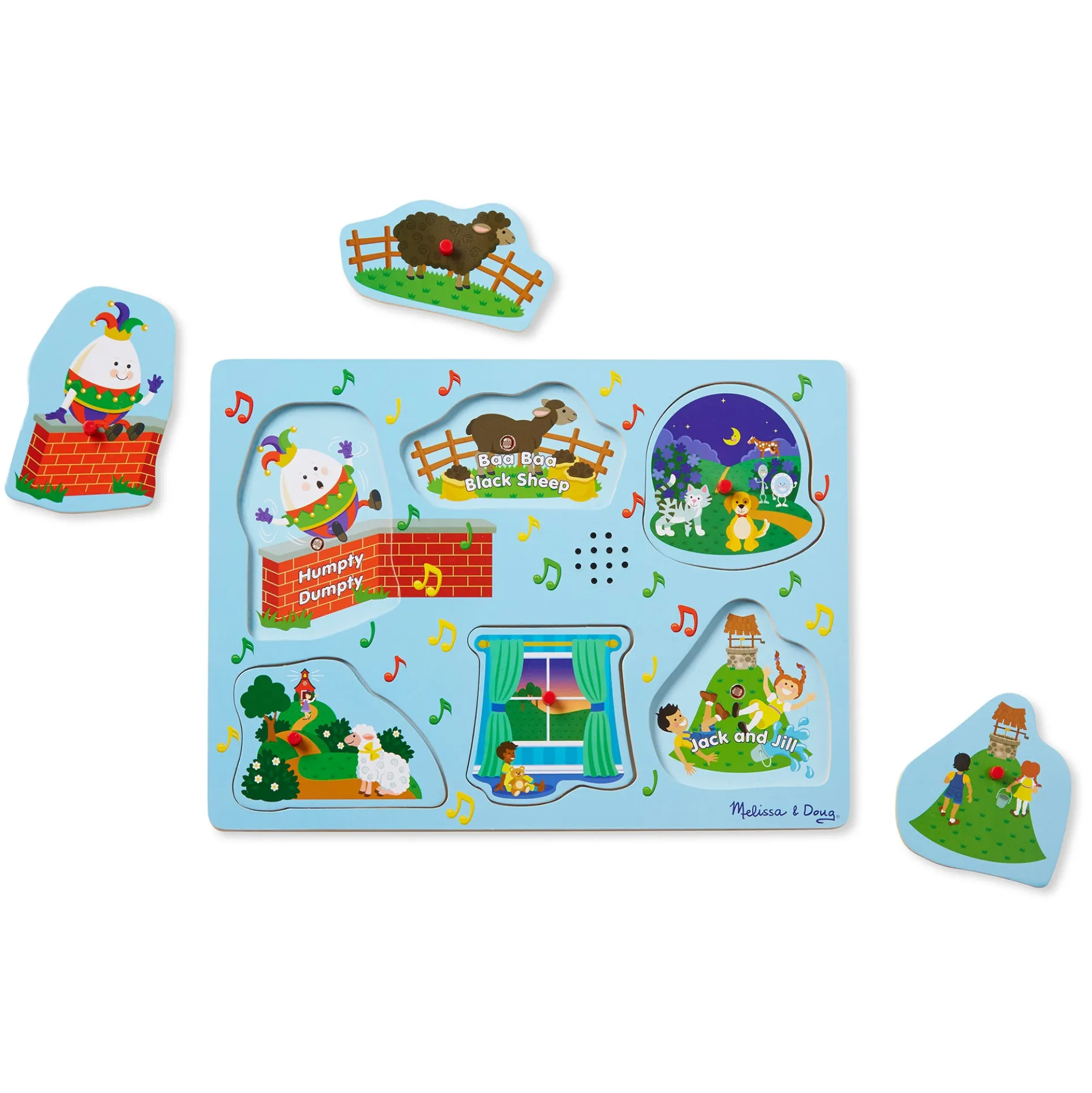 Melissa & Doug Nursery Rhymes 6 pc Wooden Peg Sound Puzzle