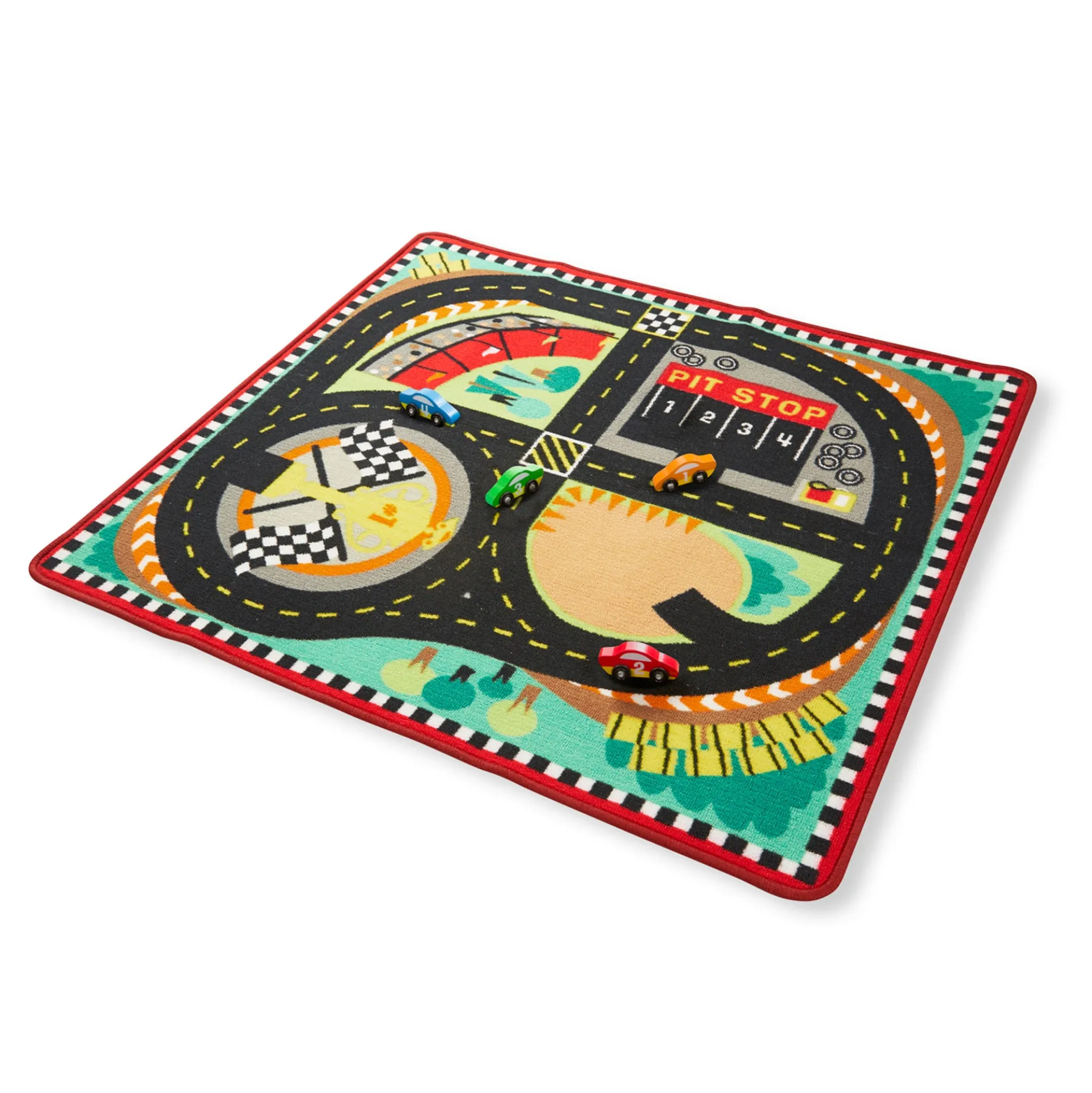 Melissa & Doug Speedway Race Track Rug with 4 Wooden Cars Set