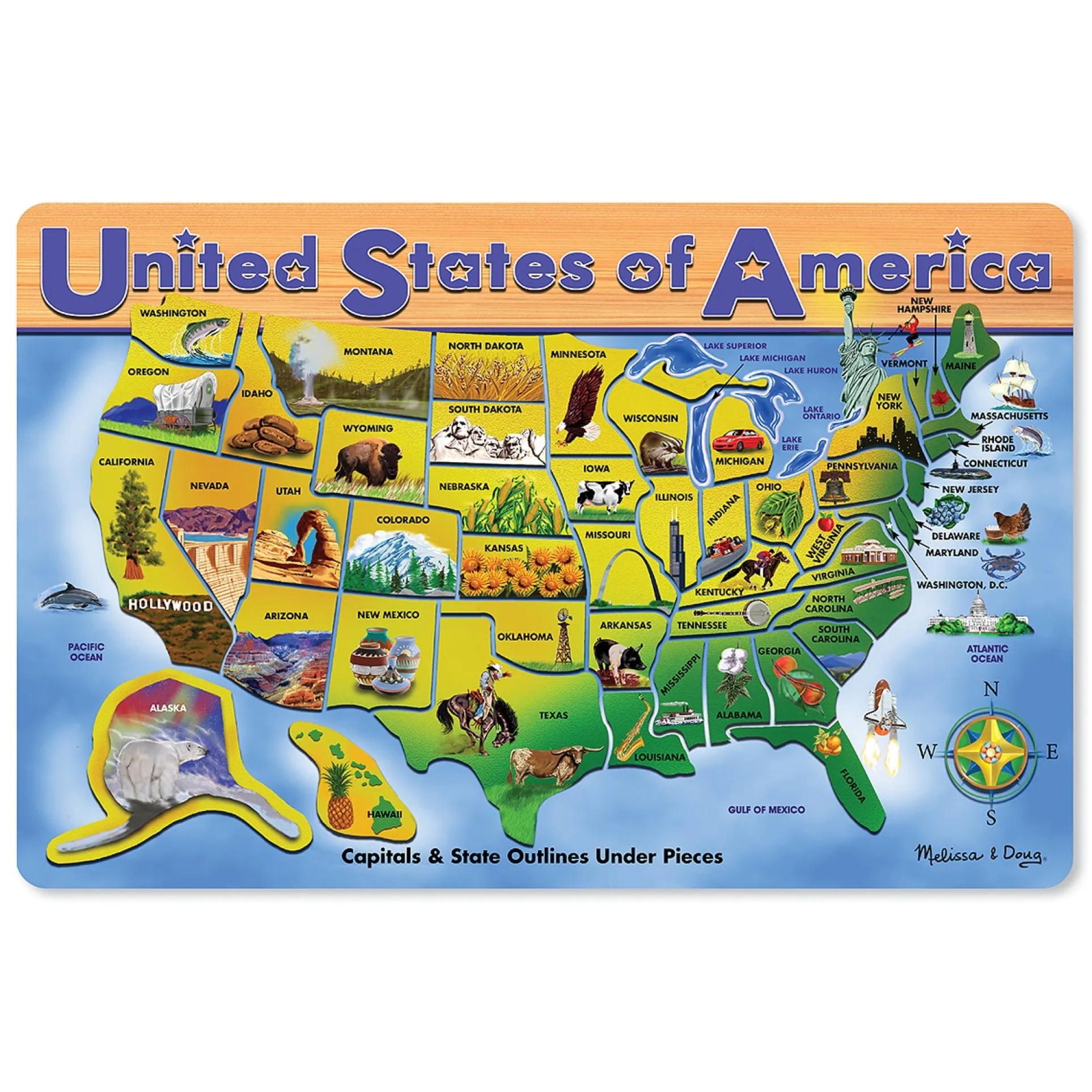 Melissa & Doug U.S.A. Map Wooden Puzzle - 45 Pieces - Interactive Geography Learning