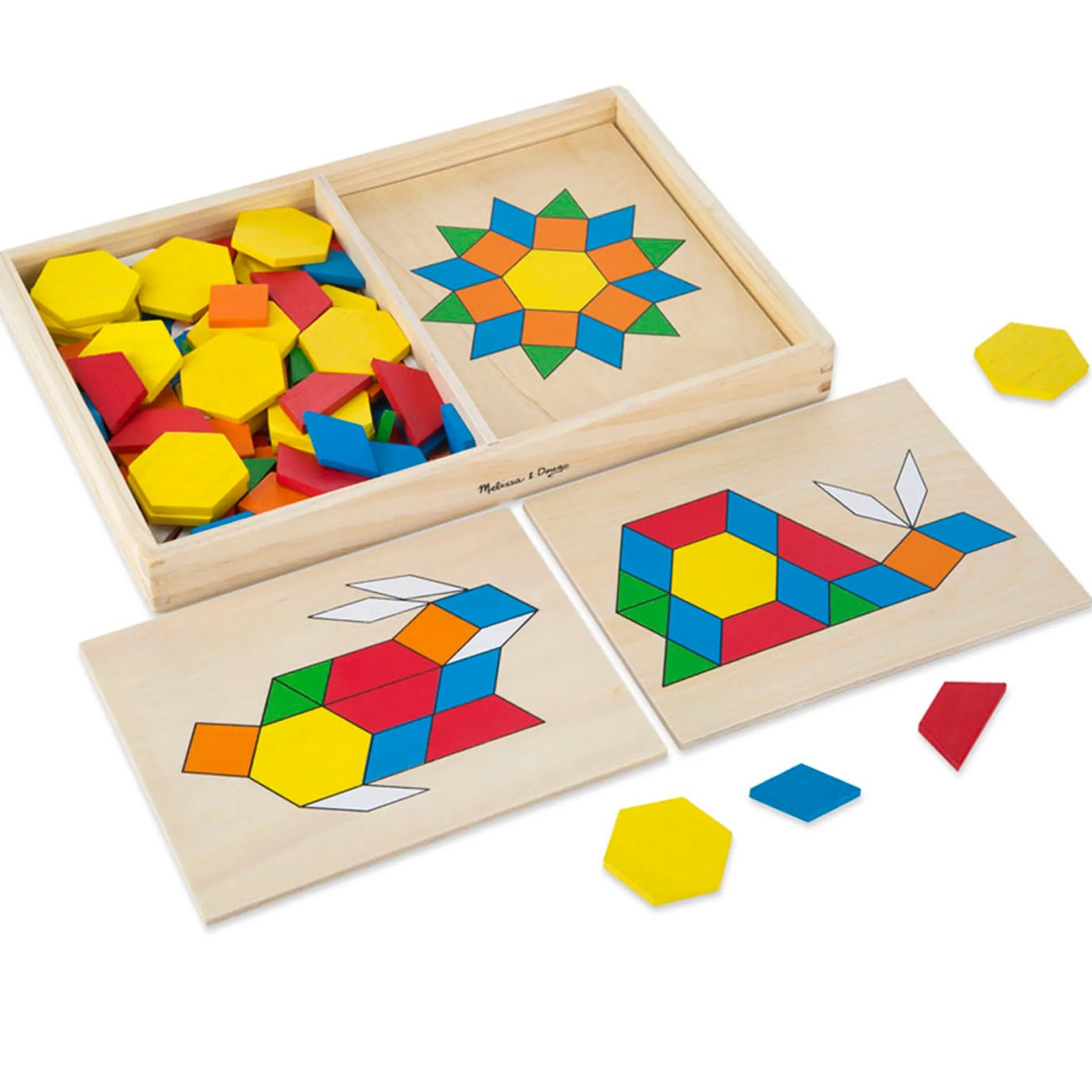 Melissa & Doug Wooden Pattern Blocks & Boards - Creative Colorful Educational Toy