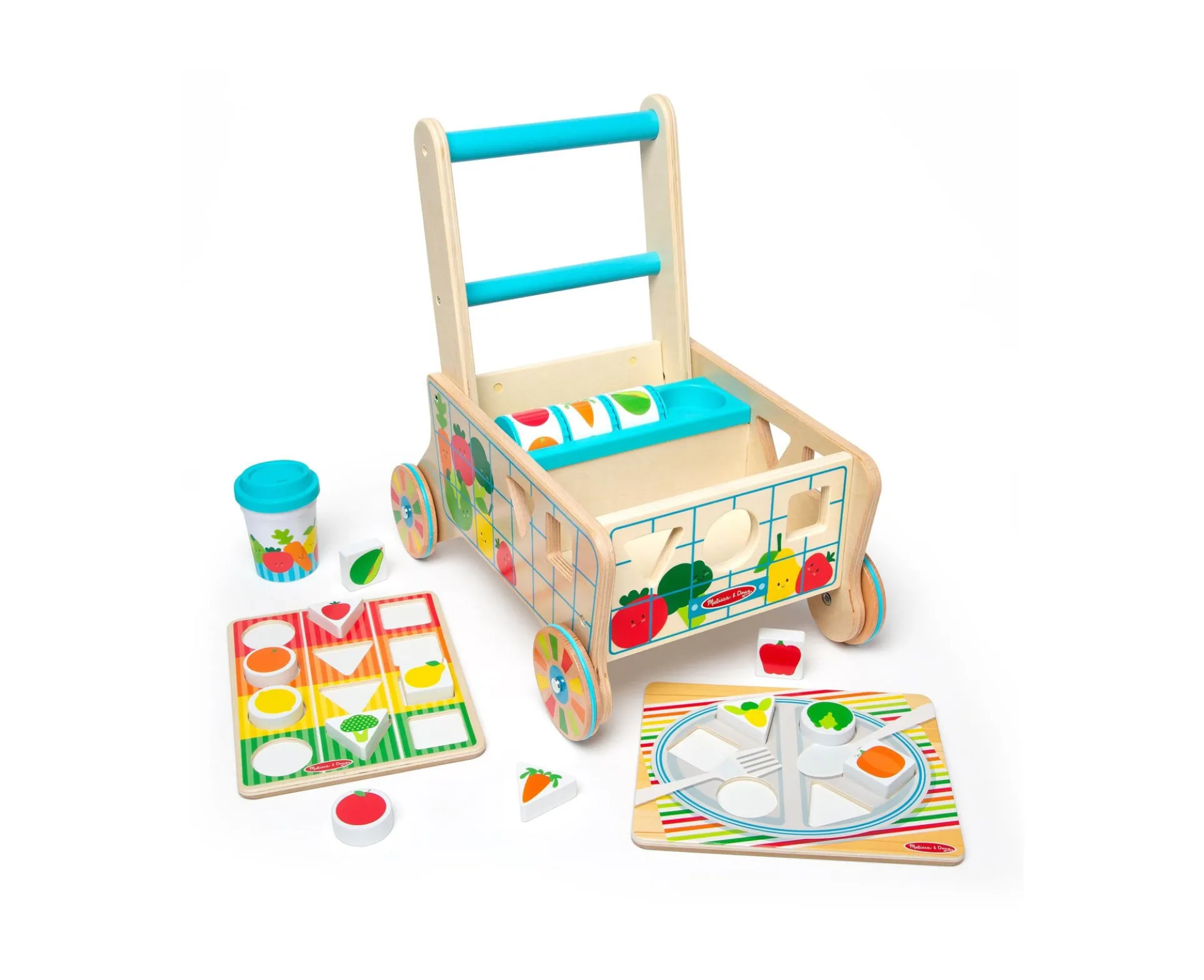 Melissa & Doug Wooden Grocery Cart & Shape Sorting Puzzle Toy