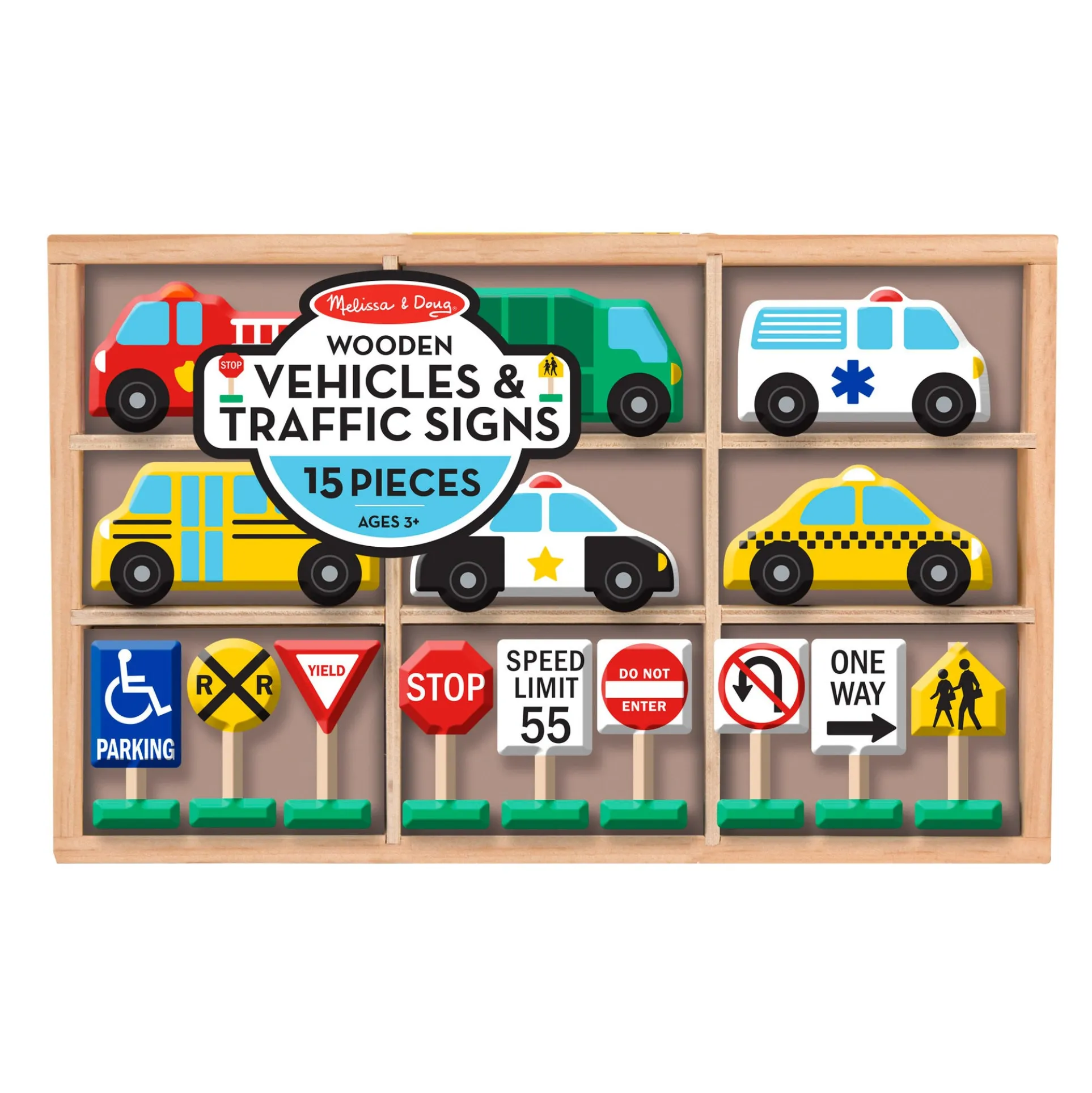 Melissa & Doug Wooden Traffic Adventure Play Set - 15 Pieces