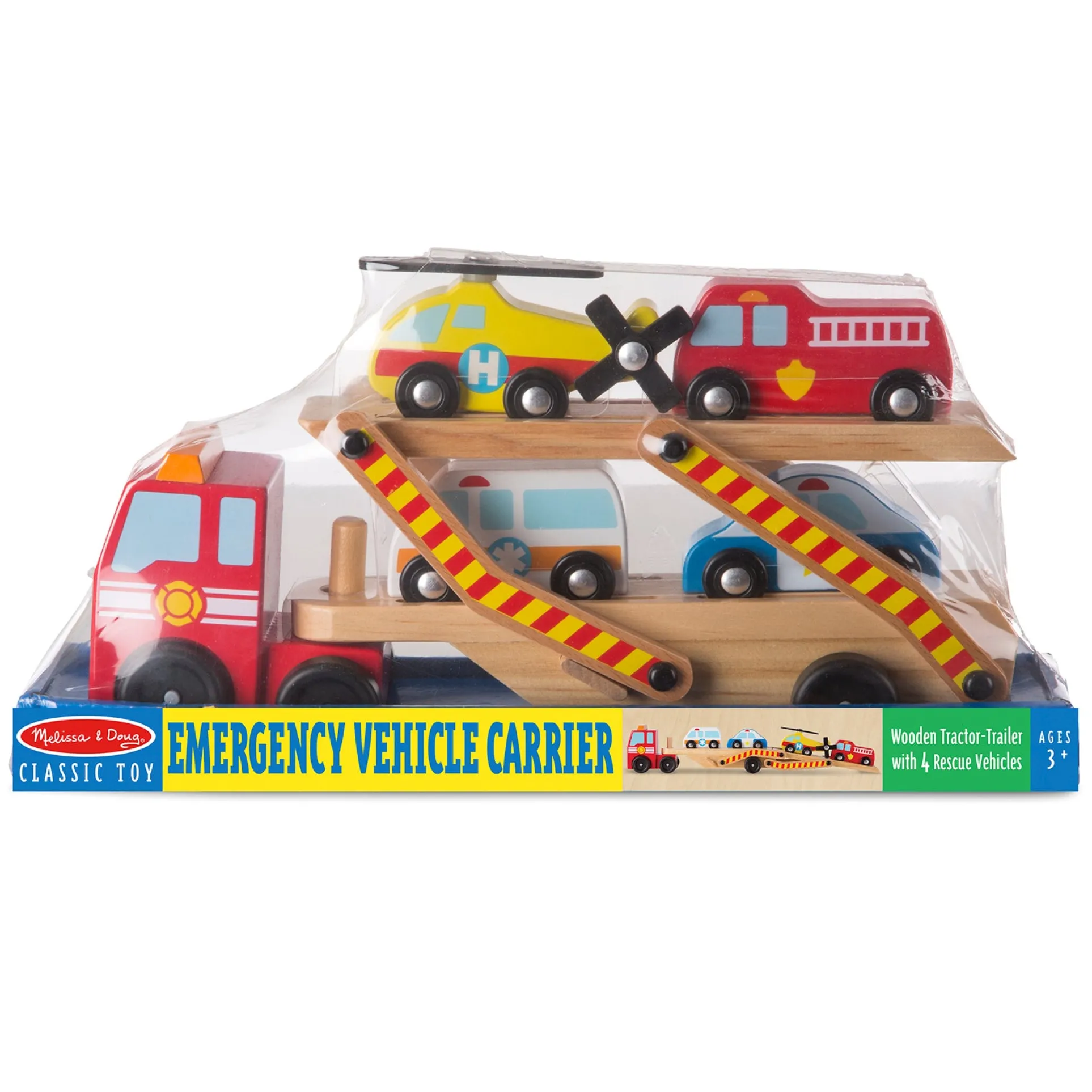 Melissa & Doug Wooden Emergency Vehicle Carrier Set