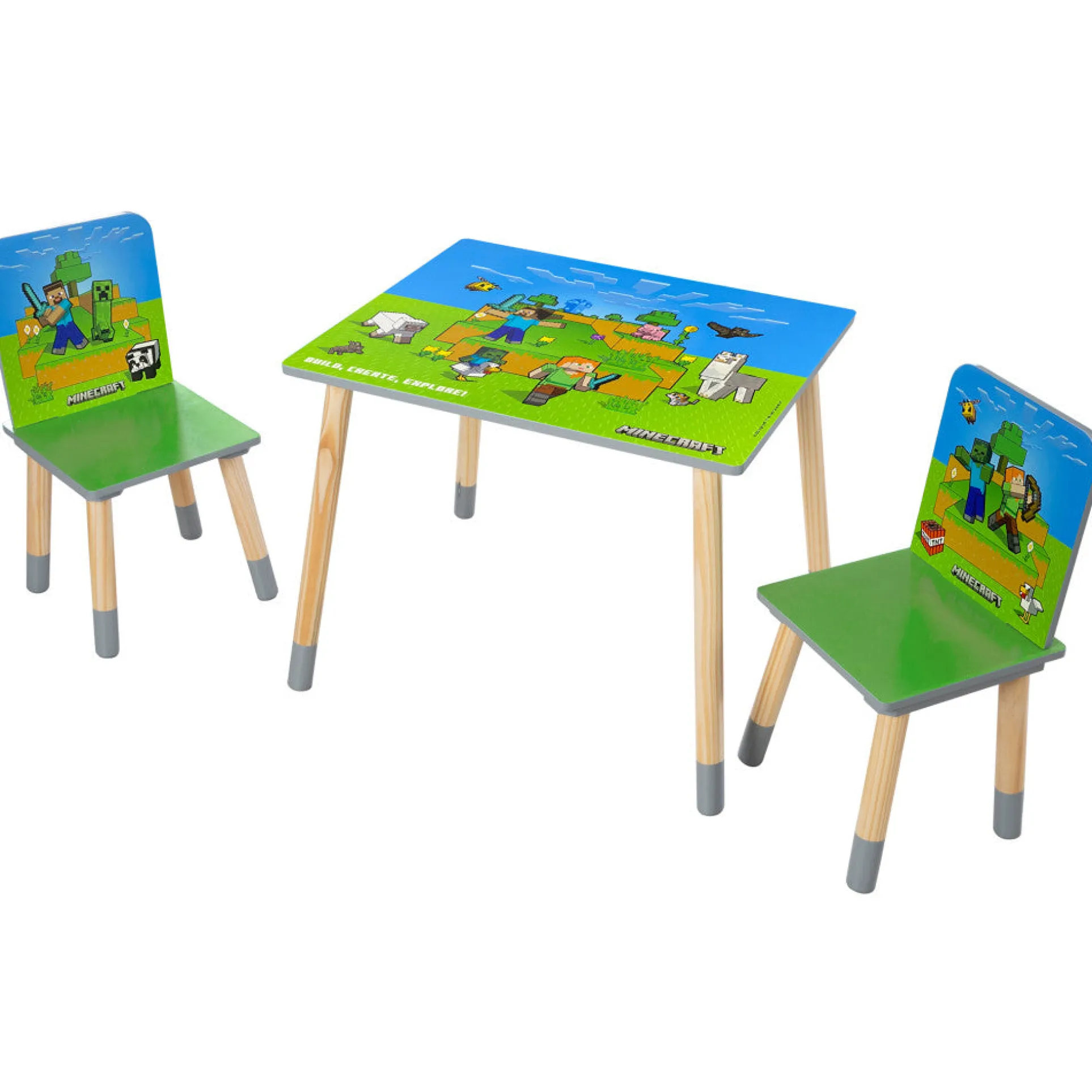 Minecraft Adventure Kids Wooden Table & 2 Chairs Set - Green & Blue