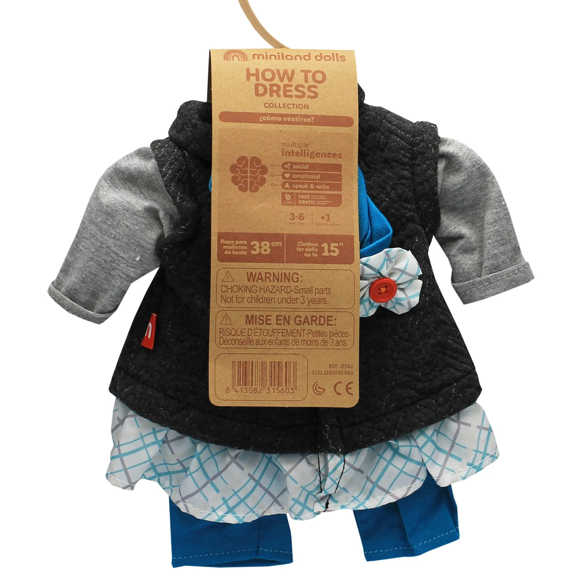 Miniland Autumn/Spring Outfit for 15-Inch Girl Dolls - Includes Accessories