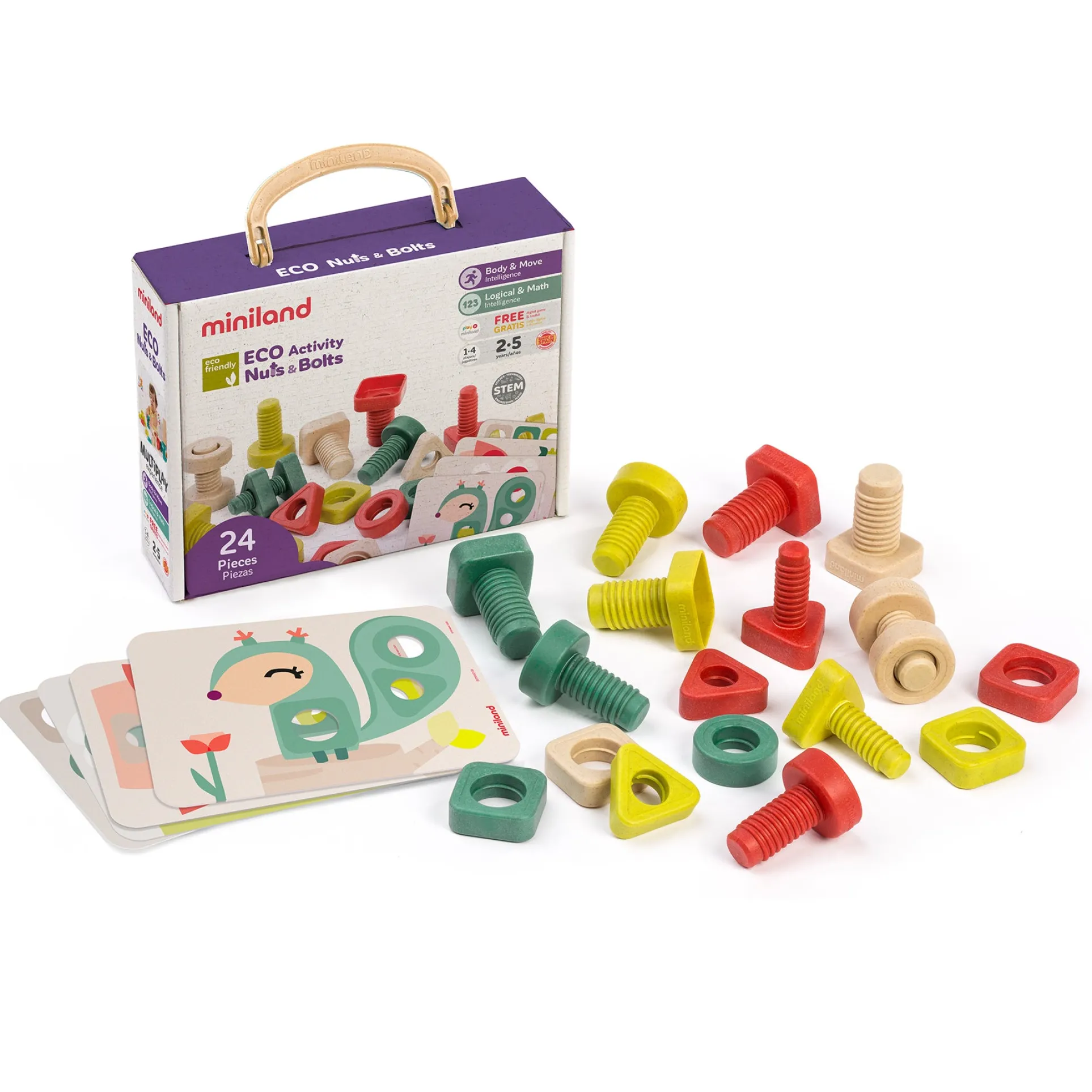Miniland ECO Nuts & Bolts Set - 28 Pieces - Educational Shape Toys