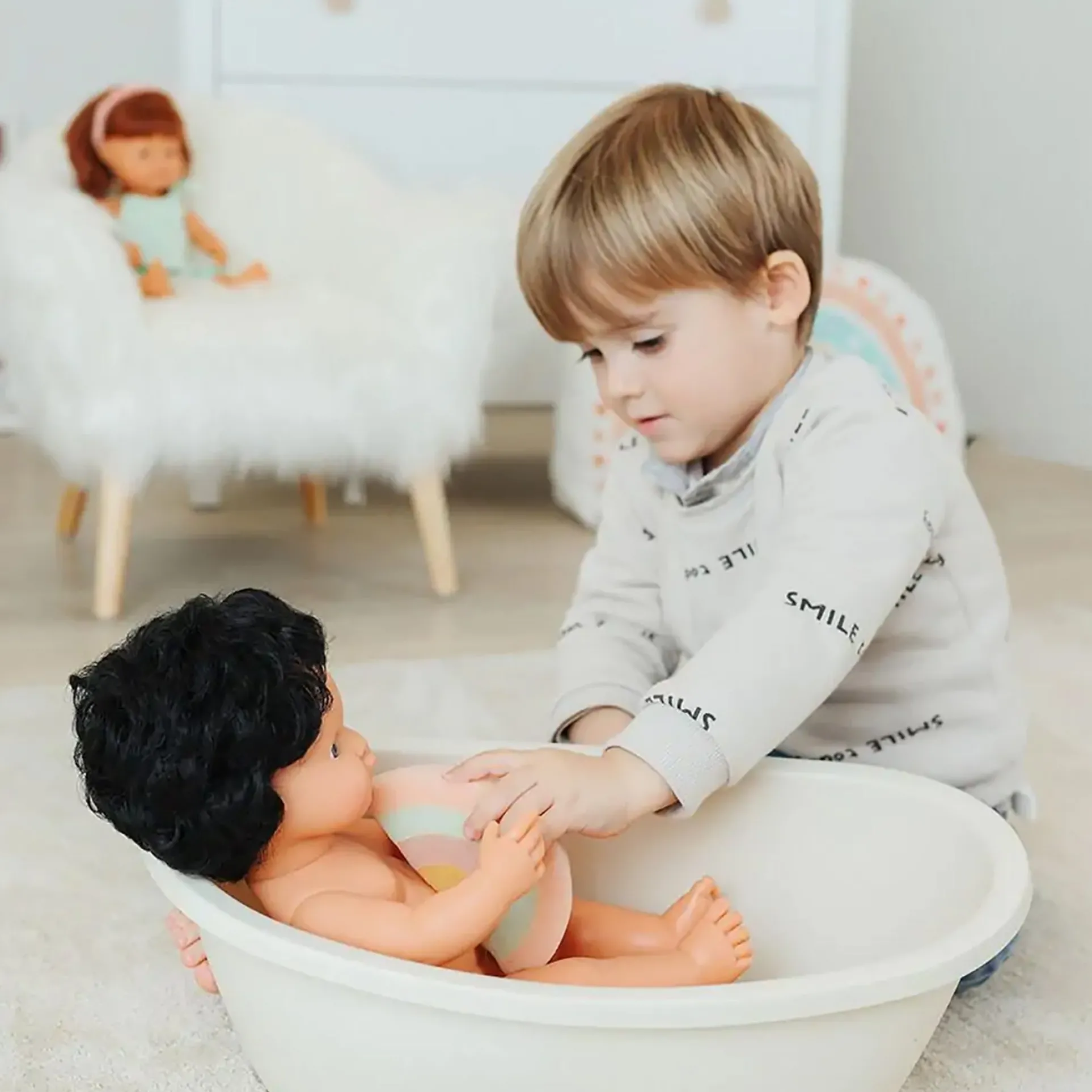 Miniland Eco-Friendly Doll Bathtub Set with Rainbow Sponge