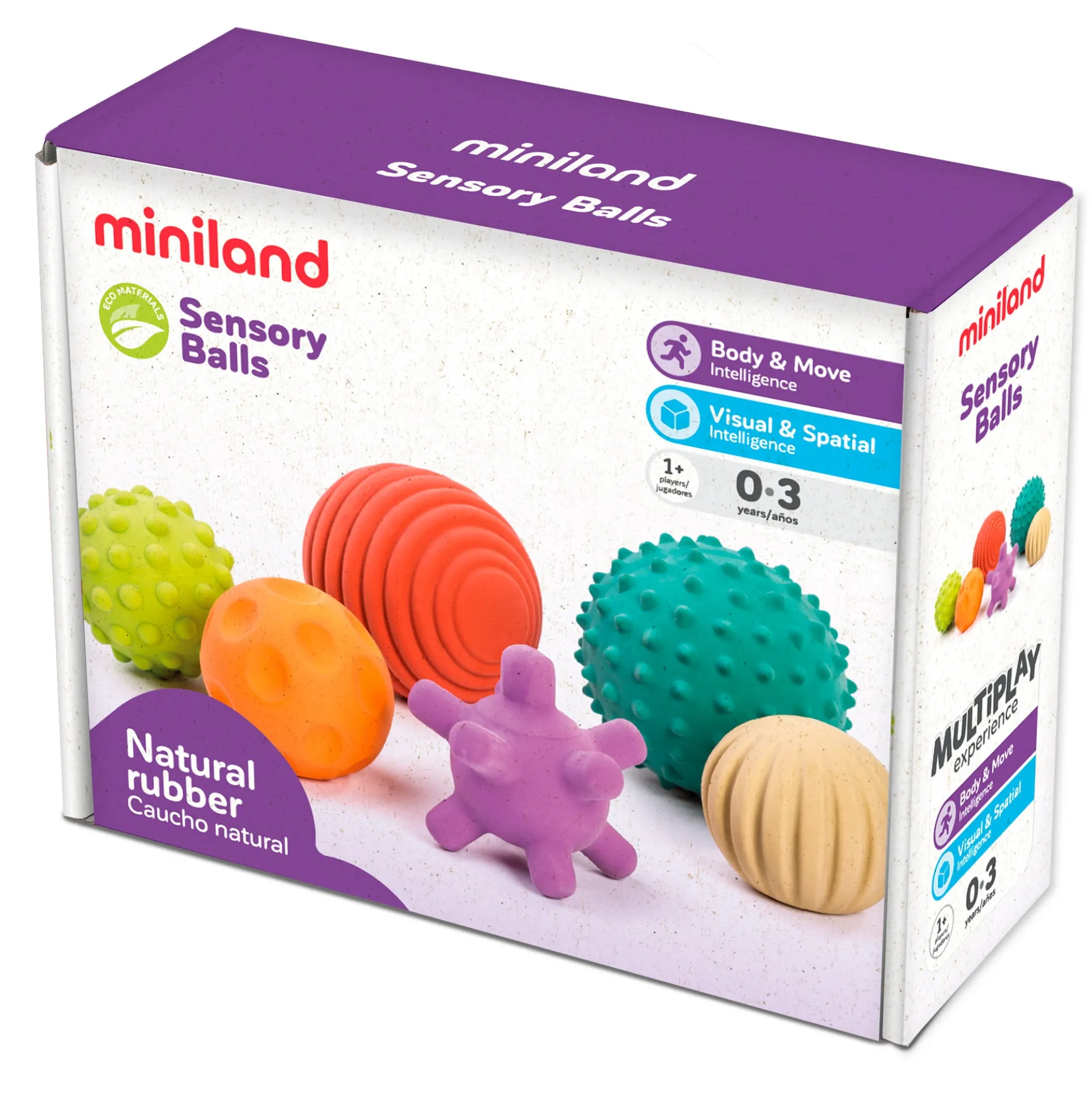 Miniland Educational Sensory Balls - Set of 6 - Multicolor Textured