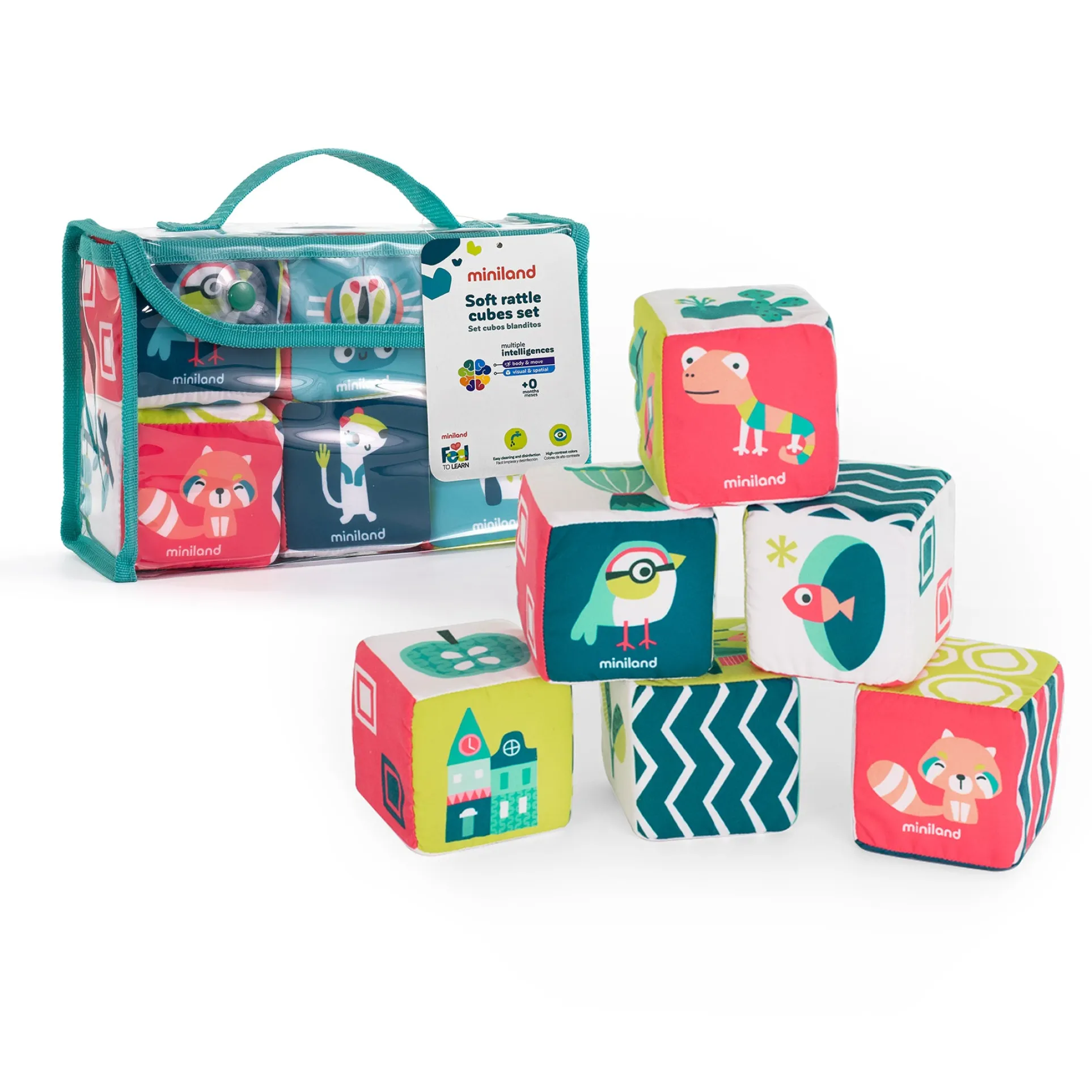 Miniland Feel to Learn - Soft Rattle Cubes Set