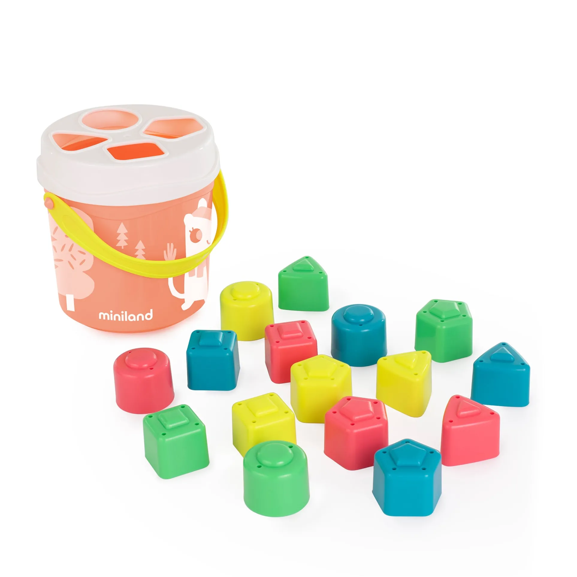 Miniland Shape Sorting Bucket – Playful Salmon