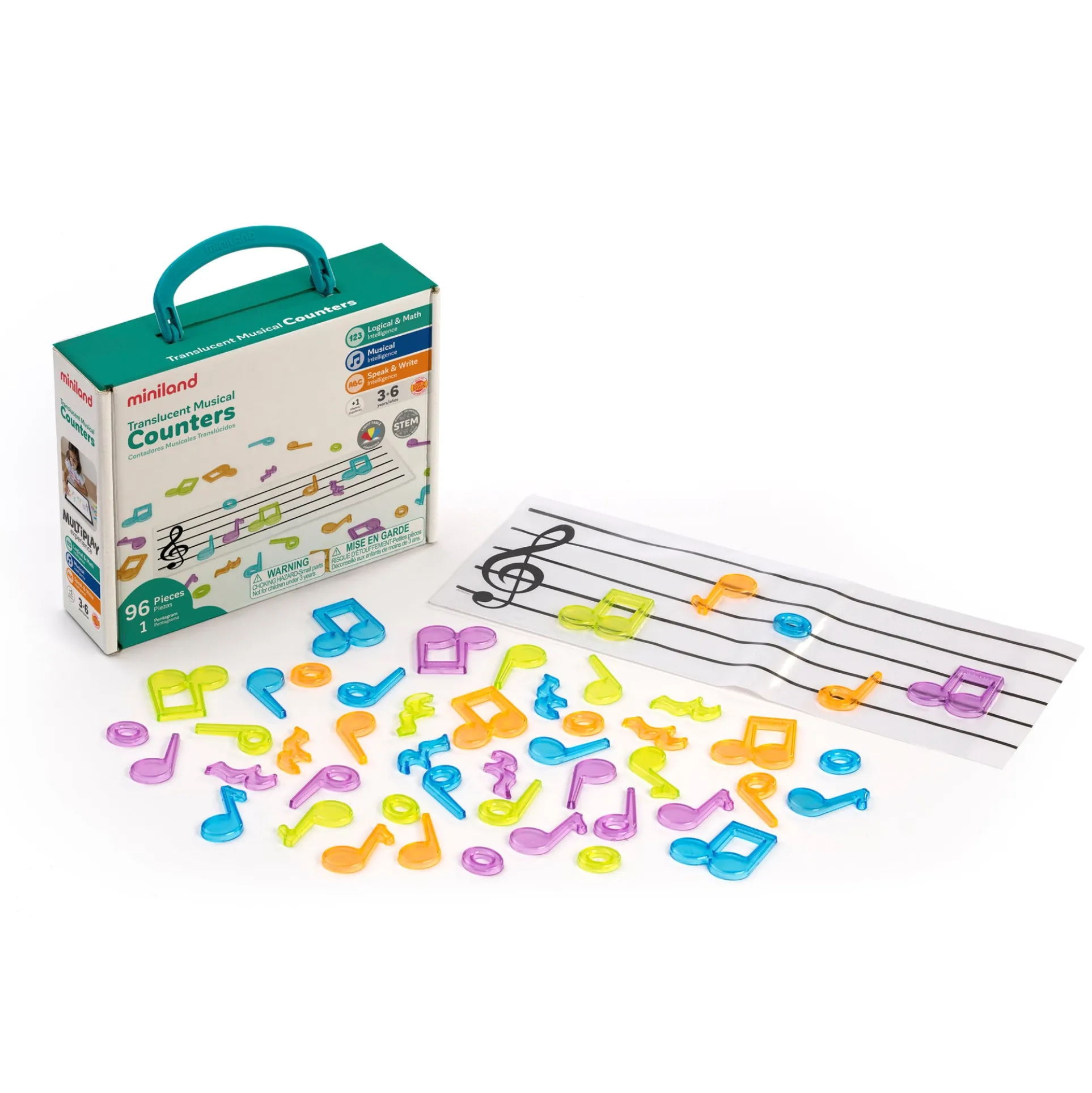 Miniland Translucent Musical Counters - Vibrant Note-Shaped Pieces for Early Learning