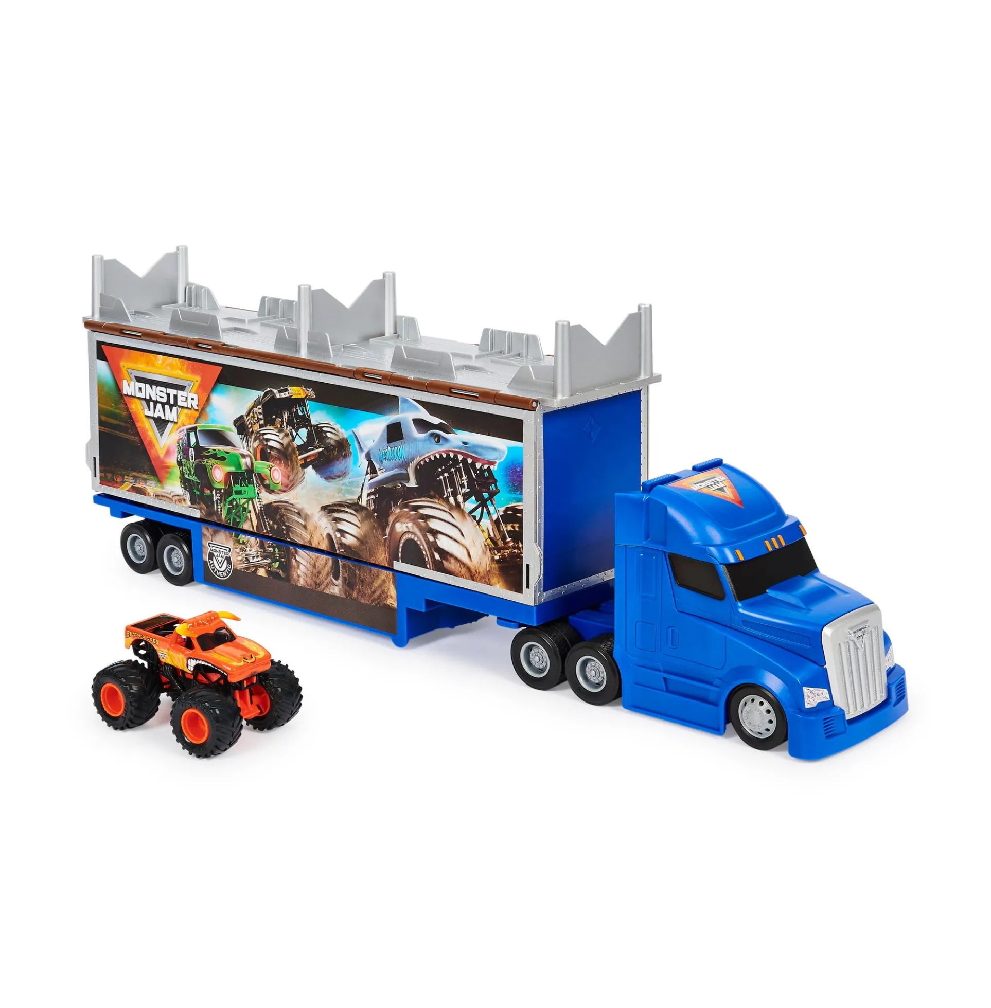 Monster Jam 2-in-1 Transforming Hauler Playset with 1:64 El Toro Loco Truck
