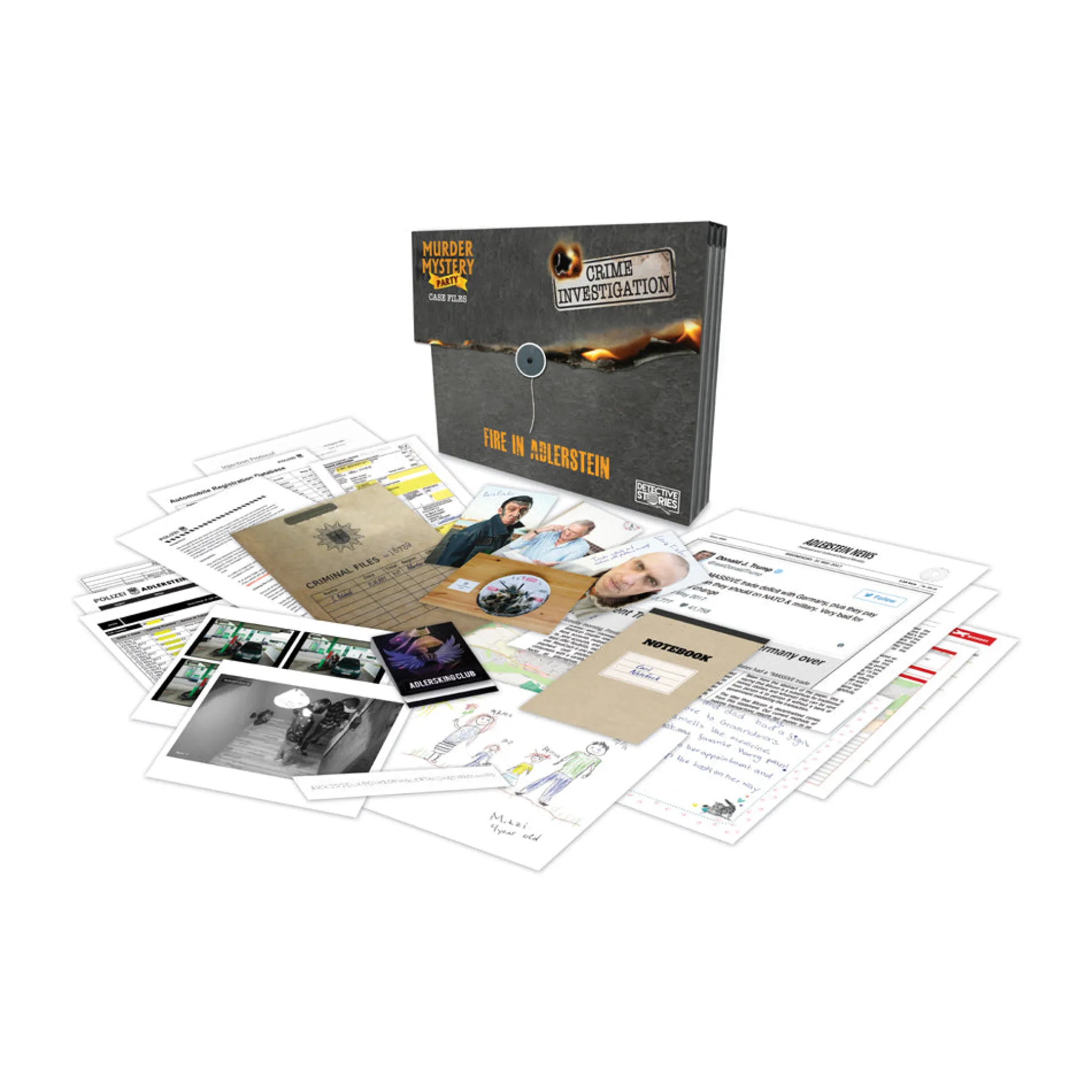 Murder Mystery Party Case Files: Fire in Adlerstein Investigation Game