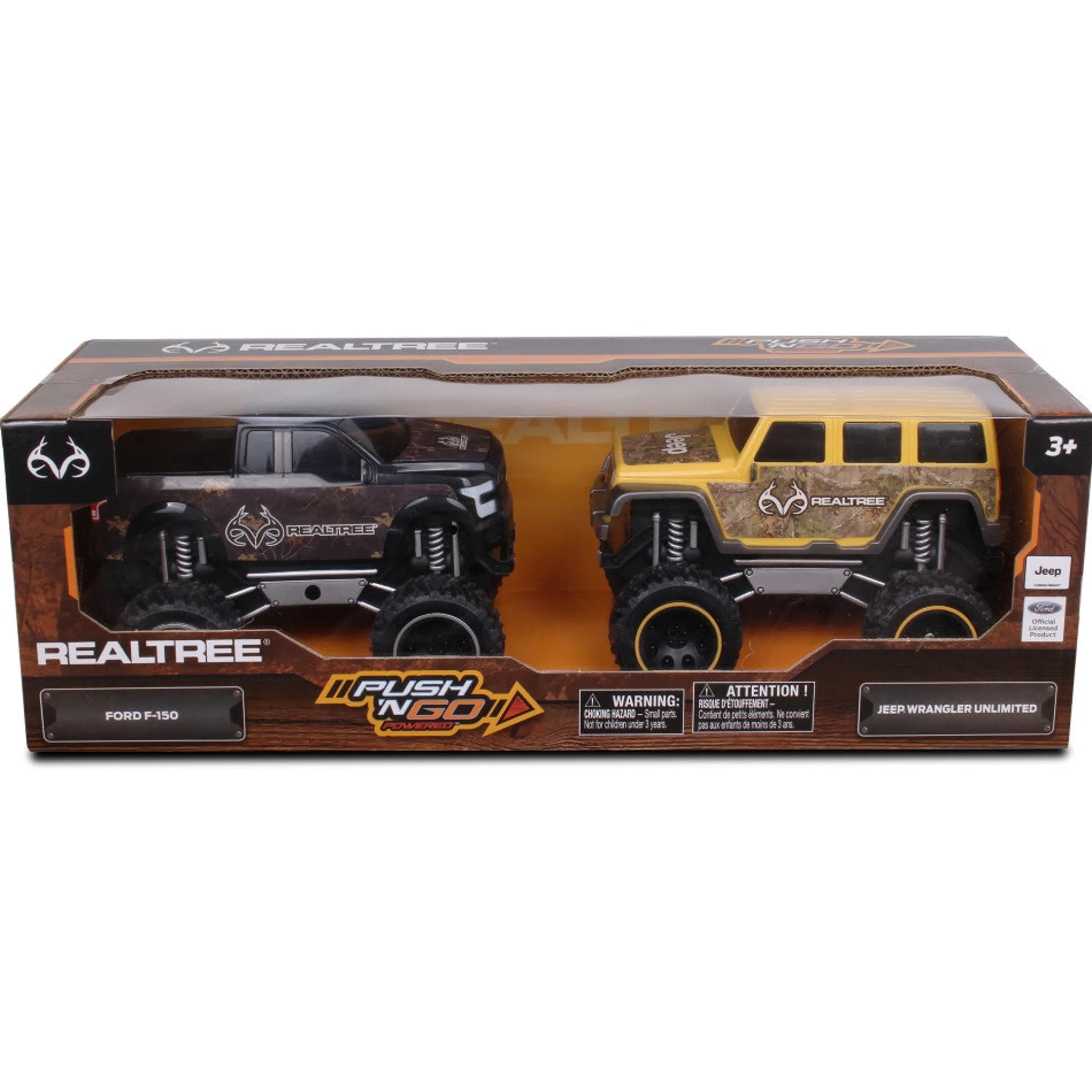 NKOK RealTree Friction-Powered Trucks 2-Pack - Ford F-150 & Jeep Wrangler Unlimited