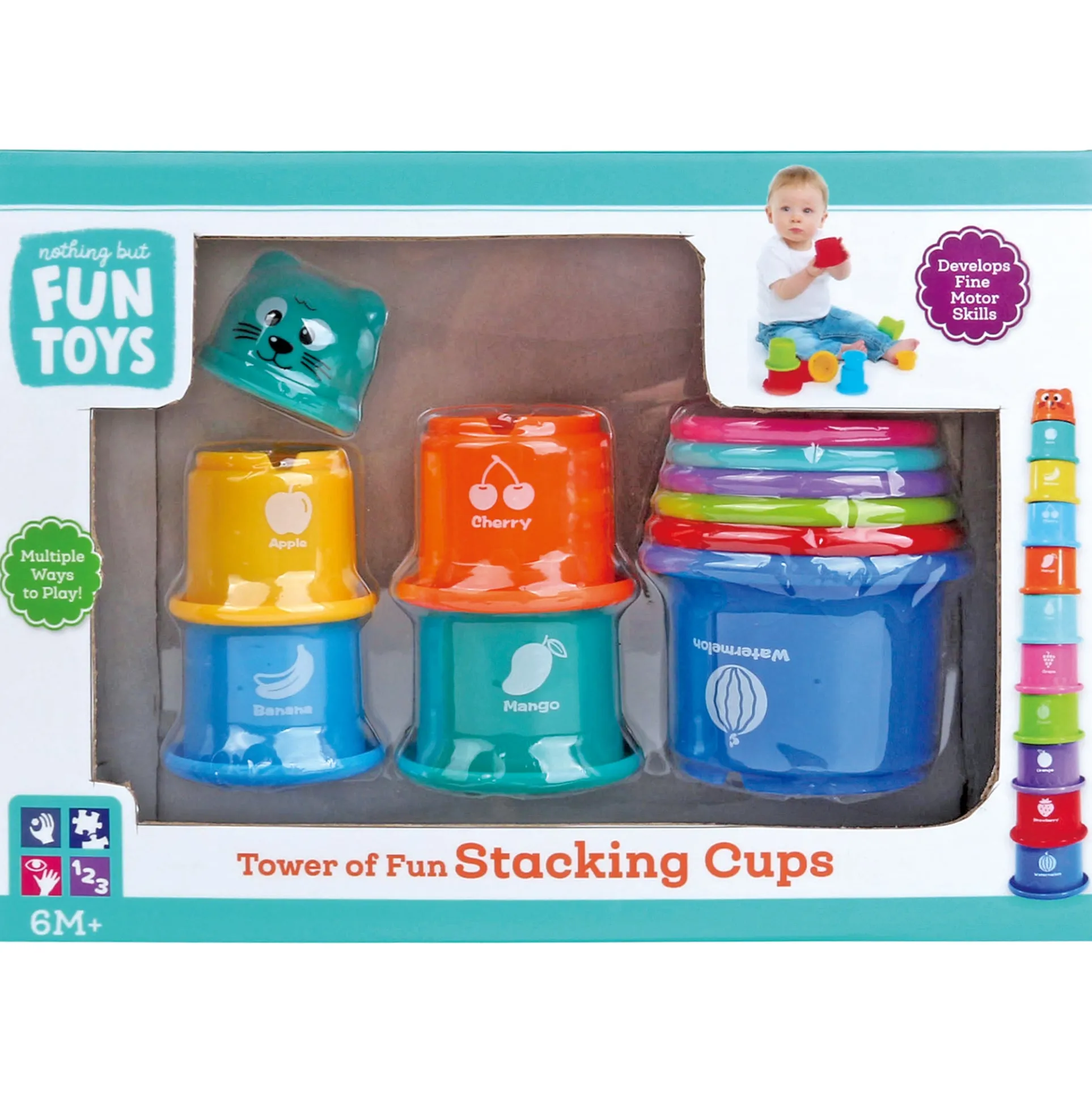 Nothing But Fun Toys Tower of Fun Stacking Cups - 10pc Rainbow Delight