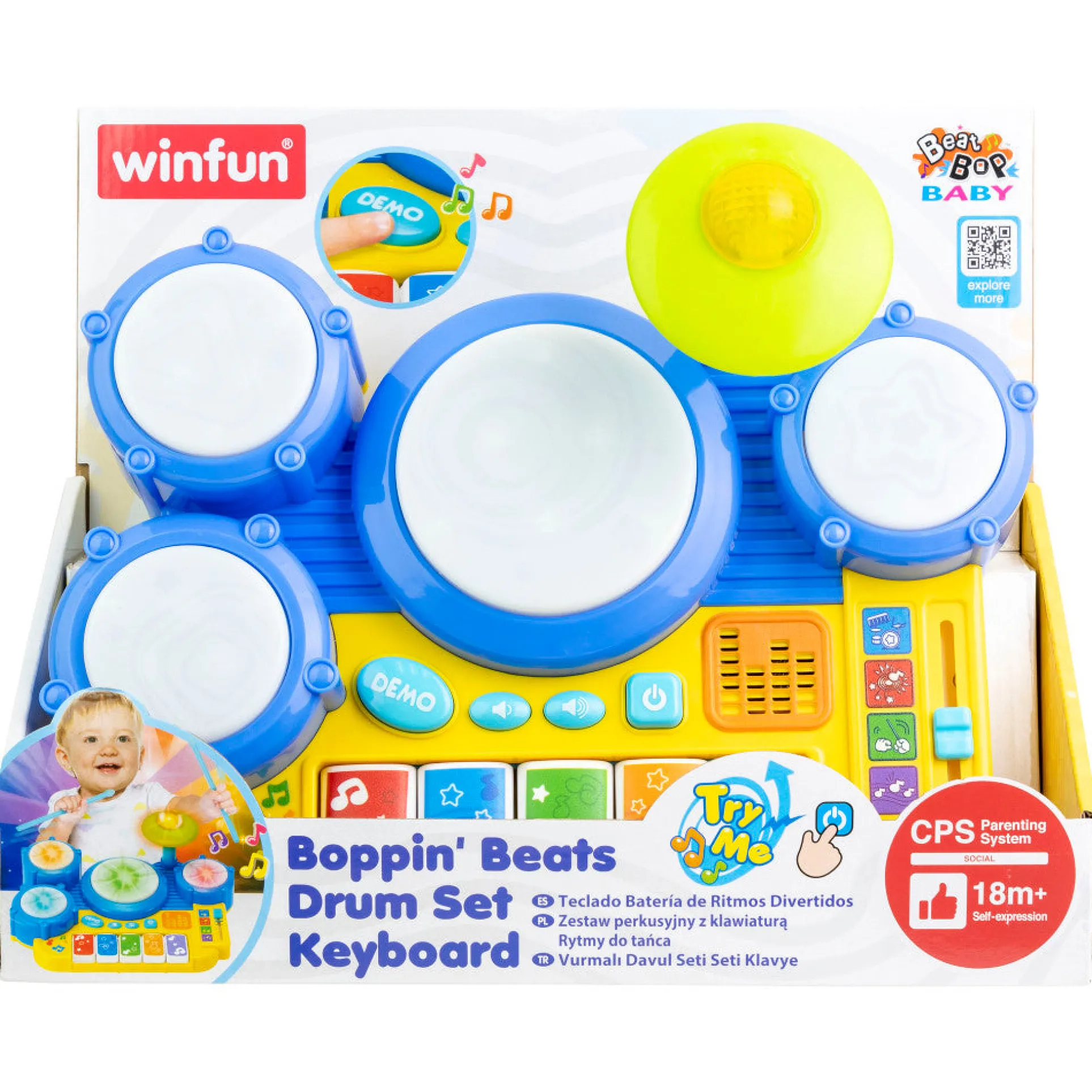 Winfun Boppin' Beats Drum and Keyboard Set with Lights and Sounds, Ages 18mo+