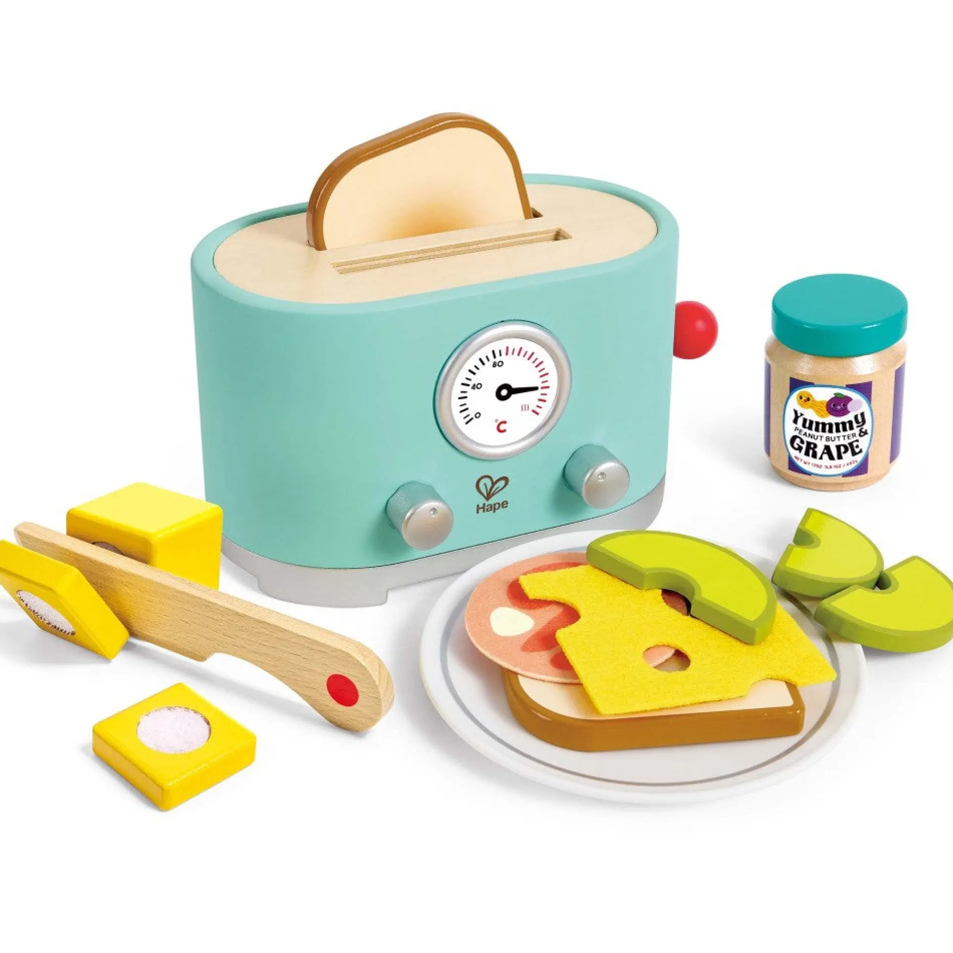 Hape 15pc Ding & Pop-Up Toaster - Teal Wooden Food Playset