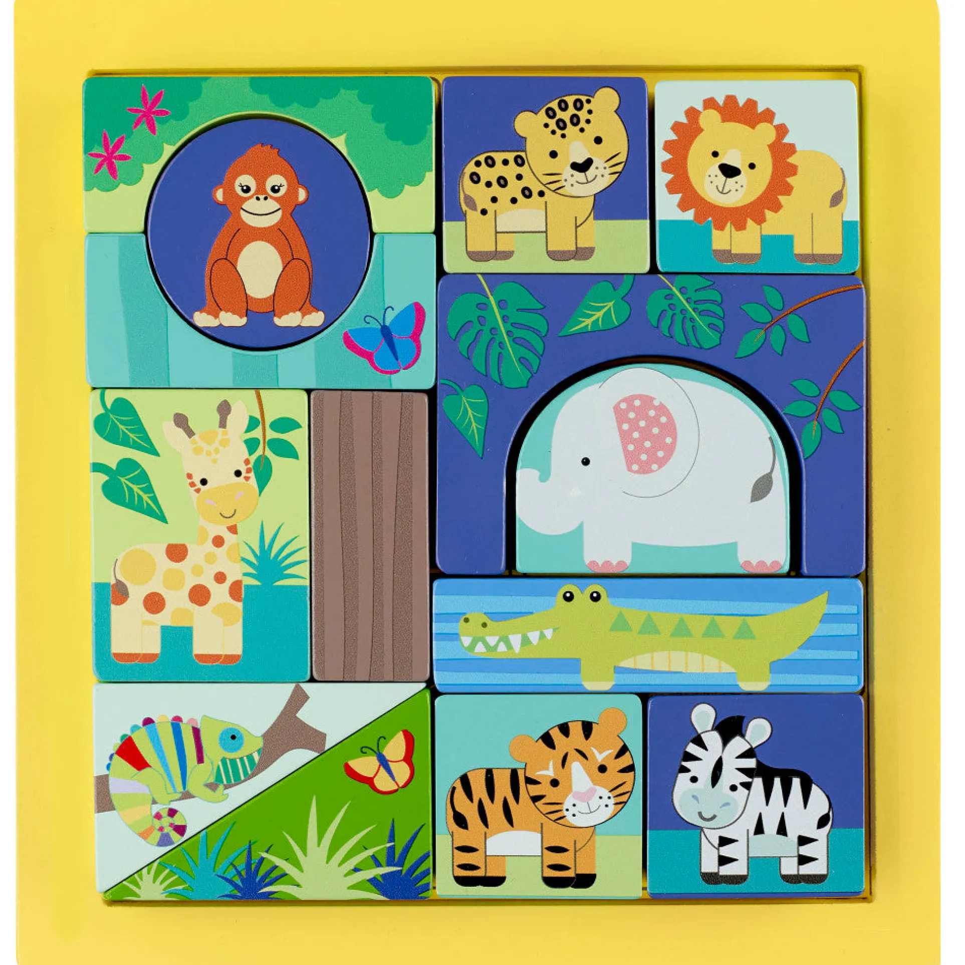 Orange Tree Toys Jungle Animals Wooden Block Puzzle for Toddlers - Ages 1+