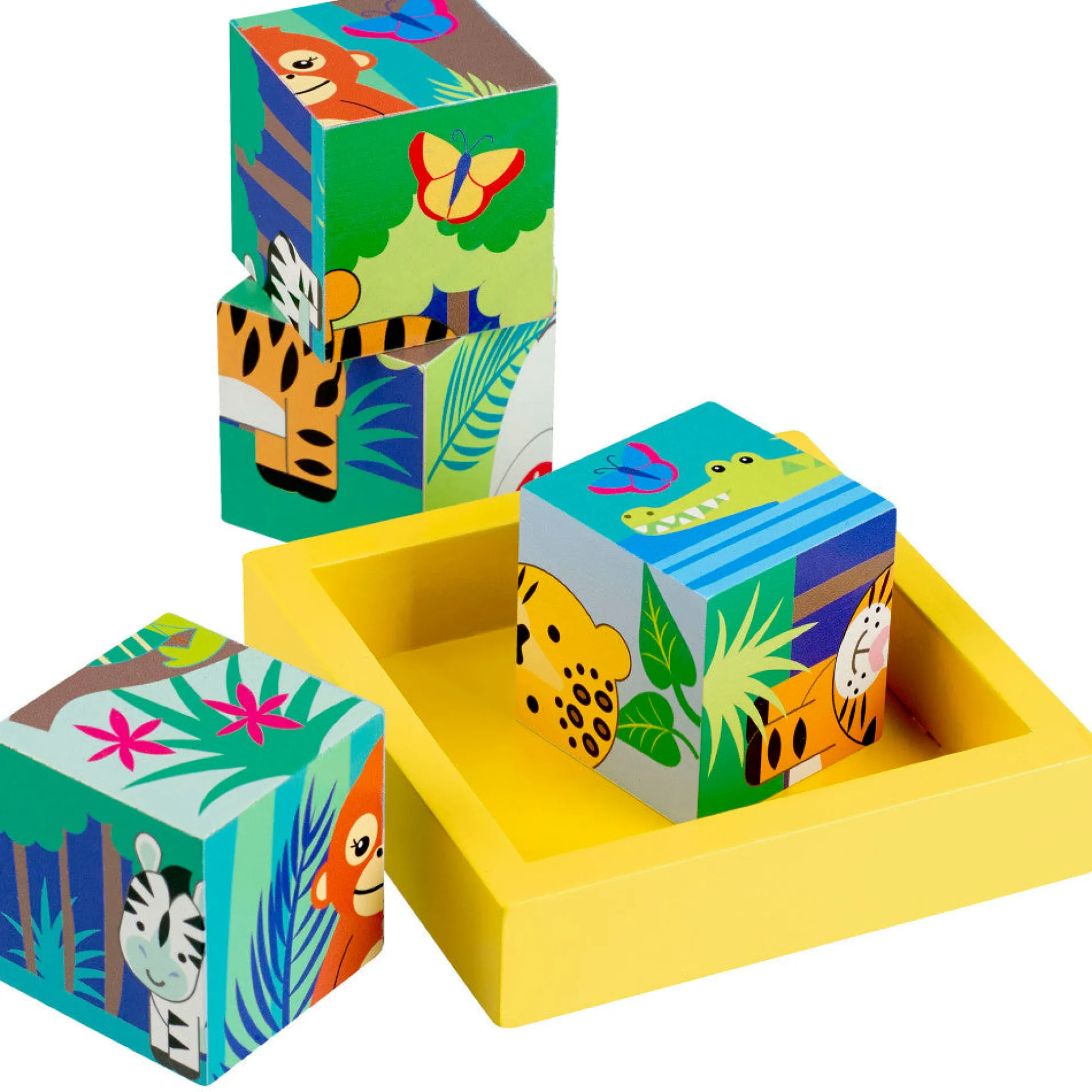Orange Tree Toys Jungle Animals Wooden Block Puzzle - Ages 12 Months+